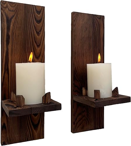 Portavelas de madera rústica, aplique de decoración de pared, estante para maceta, florero, frascos, juego de 2 (marrón)