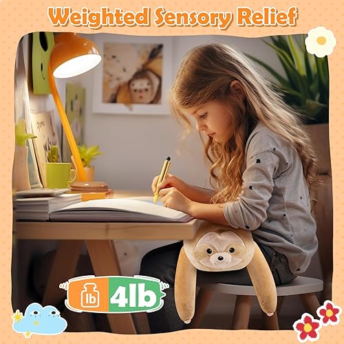 Miniatura 5 de Kittenice Animales de peluche de perezoso de 24 pulgadas con 4 bebés, peluches con peso de 4 libras para ansiedad, suave animal de peluche, juguetes