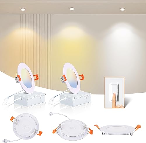 Iluminación empotrable, paquete de 2 luces empotrables de 9 W Eqv 75 W, luces LED empotrables de 4 pulgadas con caja de conexión, lámparas