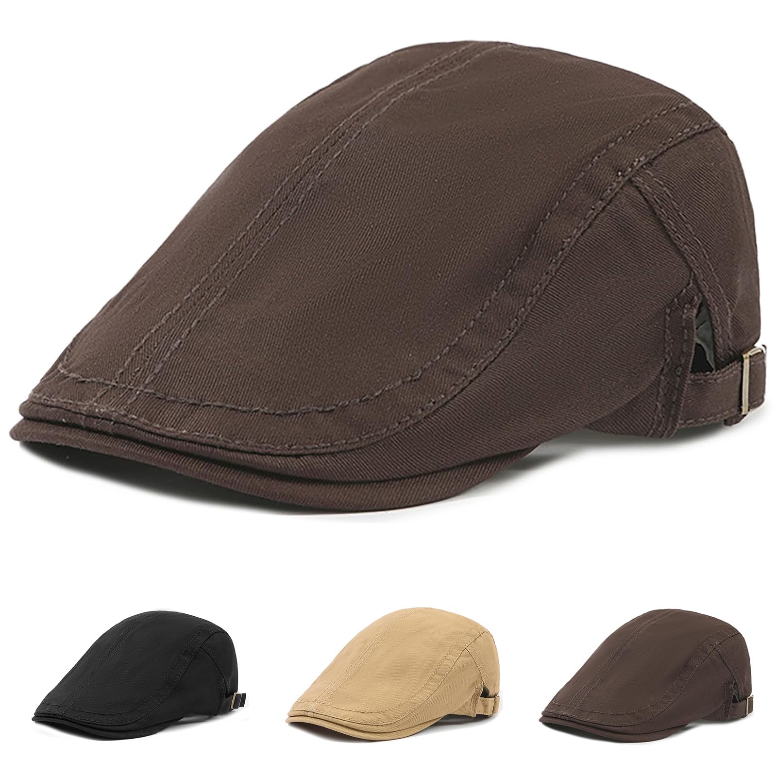 Huanyo Men's Brown Vintage Newsboy Cap Ivy Irish Adjustable Beret Driving Hat (Brown)