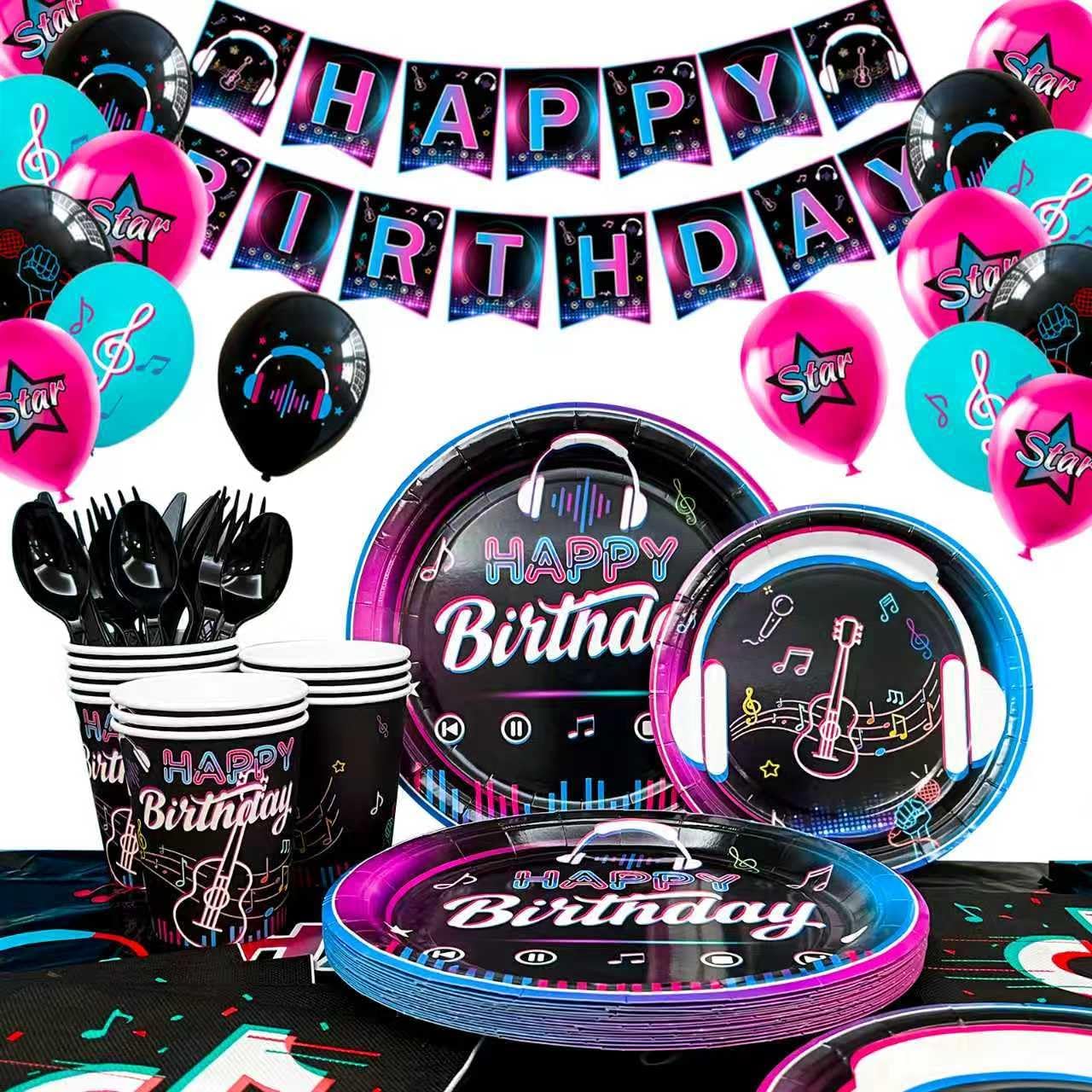 Music Party Decorations,140pcs Music Birthday Party Decorations Tableware Set – Music Balloons Banner Tablecloth Plates Cups Napkin etc Music Theme Party Decor Supplies, for 16 Guests