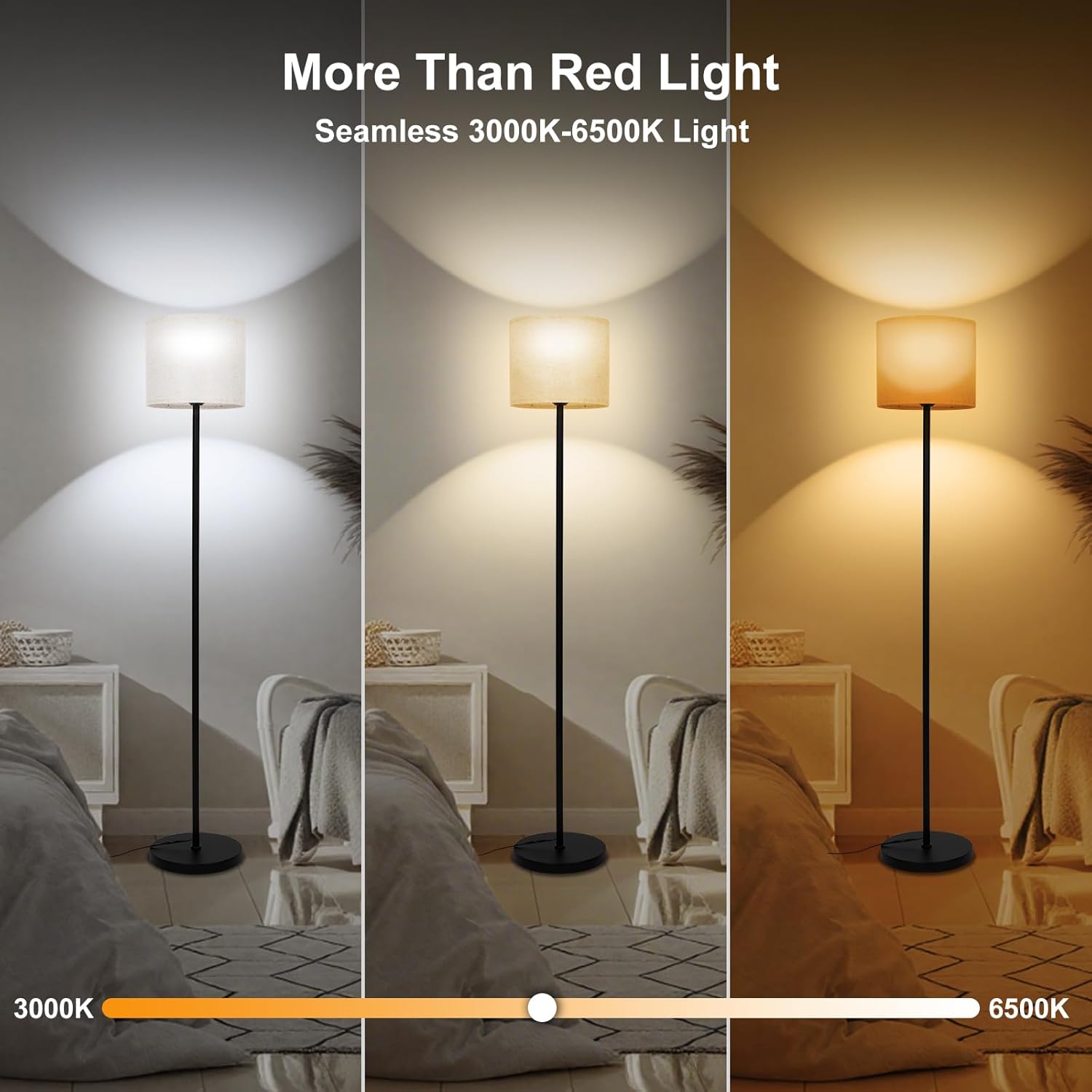 Floor Lamp with Red Light - 670nm Red Night Light for Sleep, 3CCT LED Standing Lamp with Remote, Dimmable Modern Floor Light with Timer and Memory, Sturdy Iron Base, Linen Shade, for Bedroom