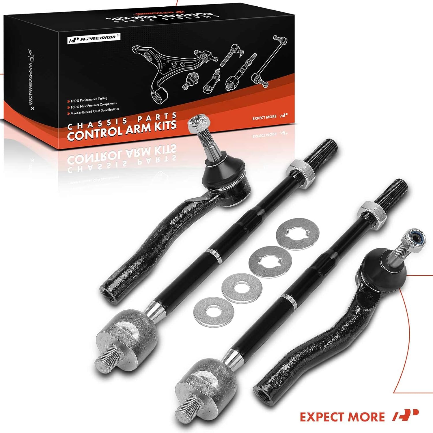A-Premium Set of 4, Front Inner and Outer Tie Rod End Kit, Compatible with Toyota Prius 2004-2009