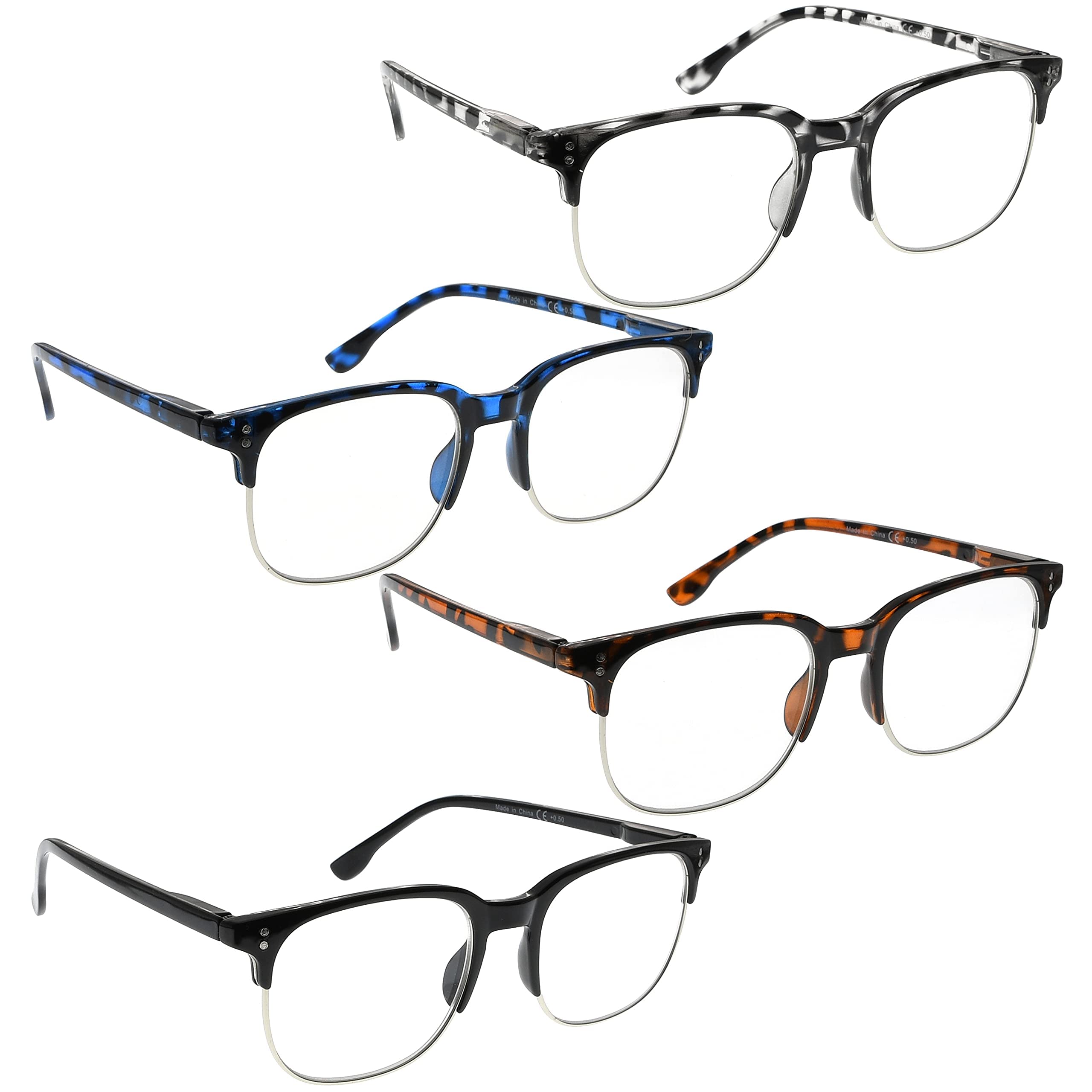 BLUELESS Semi-rim Reading Glasses for Women 4-Pack Design Readers +0.75