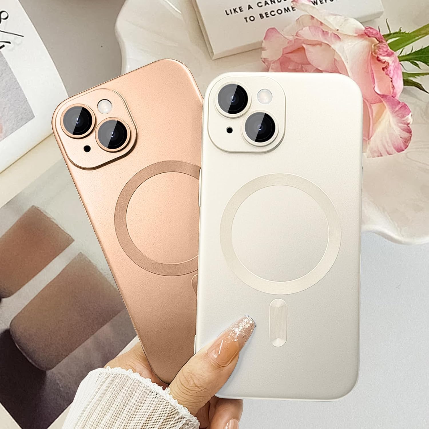  Magnetic Case for iPhone 15 Phone Case for Women, Matte Luxury Soft Metallic Luster Design with Camera Lens Protector, Compatible with Magsafe Case for iPhone 15 6.1"-Champagne Gold thumbnail
