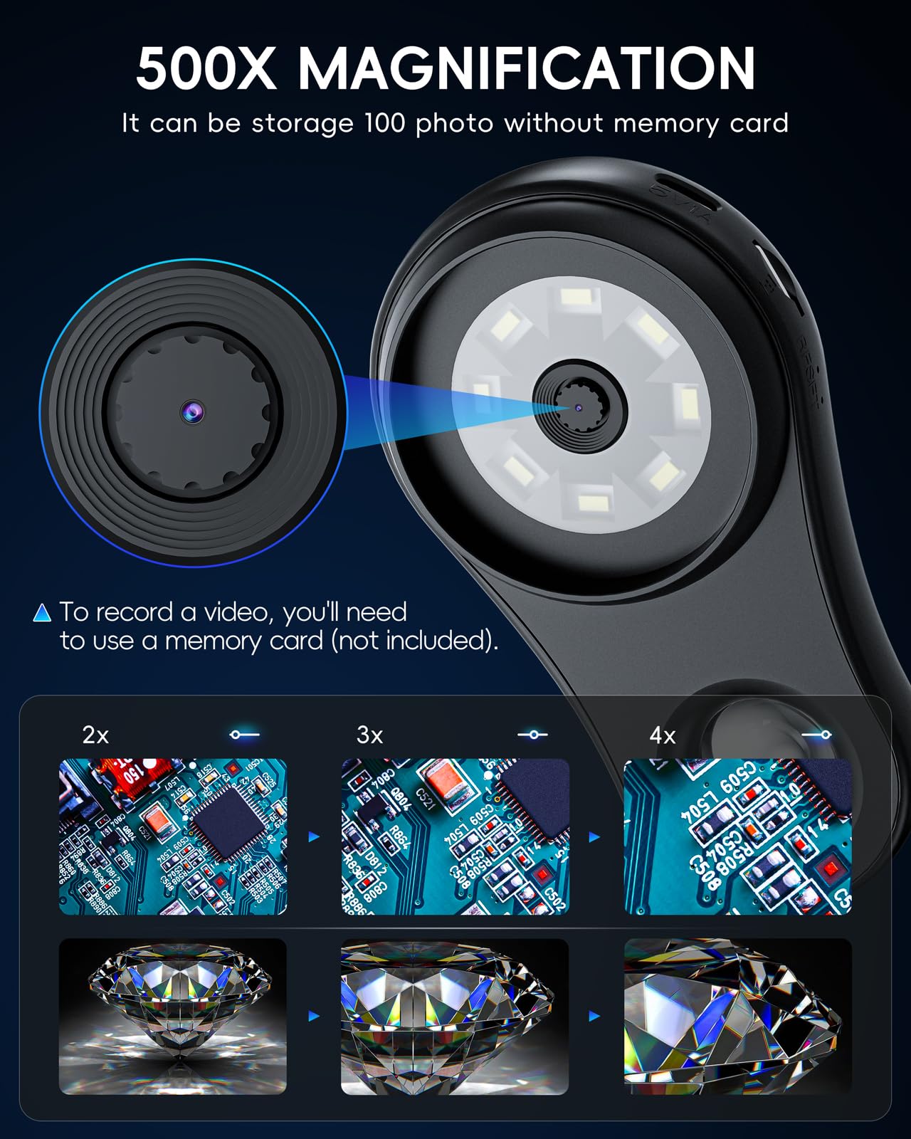 SGAINUL Cámaras de Microscopio Portátil IPS 500x de 2,0 Pulgadas para niños, Mini Microscopio con 8 Luces LED Ajustables, Recargable