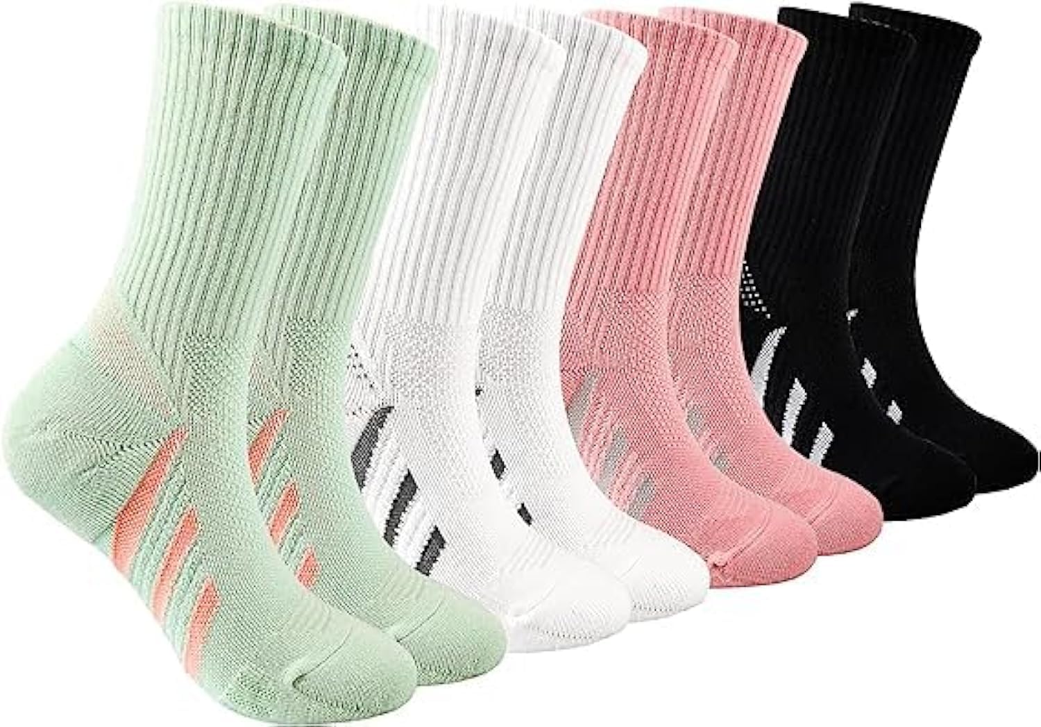 Womens Athletic Cushioned Crew Socks, Cotton Breathable Professional Sports Running Socks for Women 4 Pack