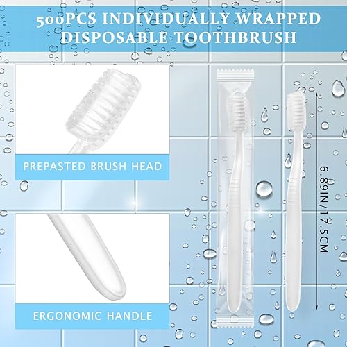 Miniatura 7 de Tioncy Paquete de 60 cepillos de dientes desechables prepegados, envueltos individualmente, cepillos de dientes prepegados de cerdas suaves, cepillo