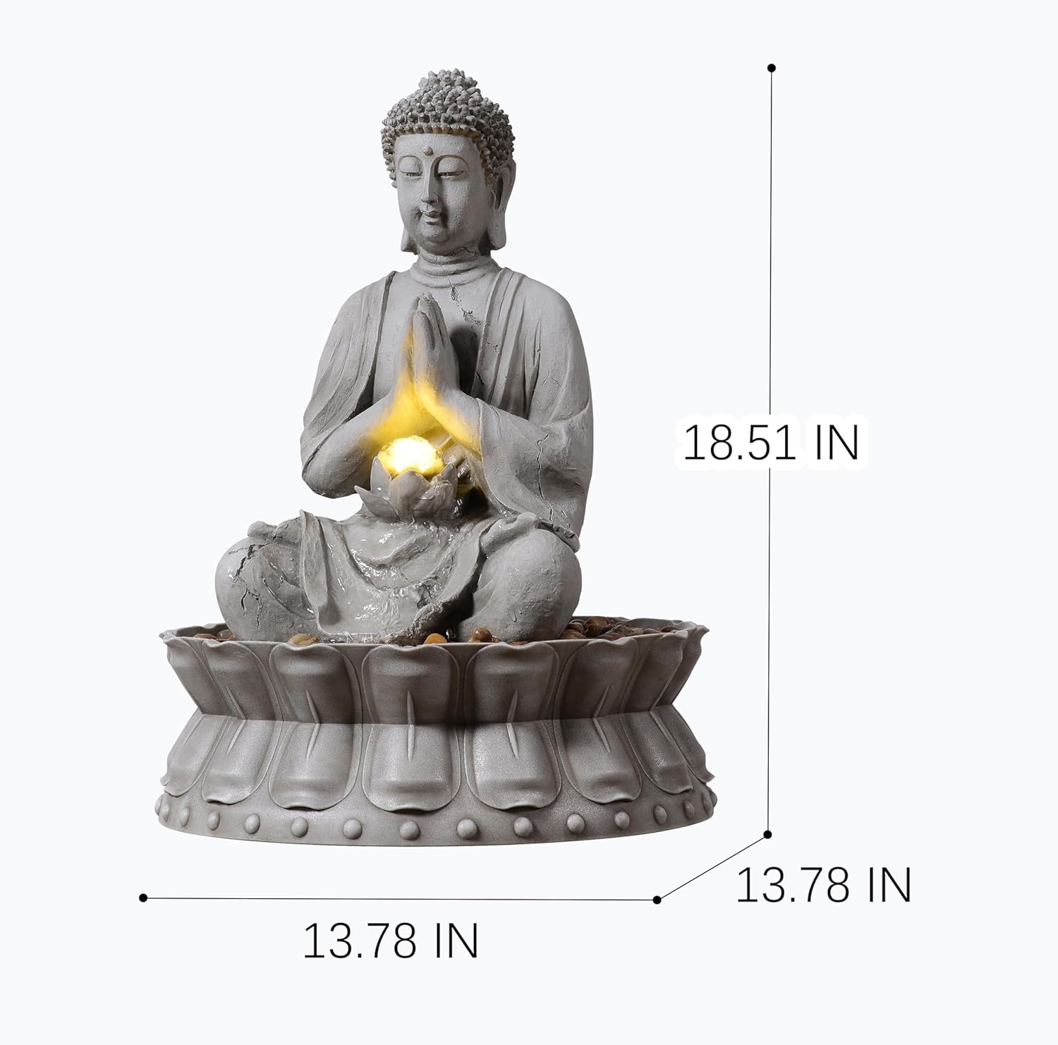 Outdoor Water Fountains Seated Buddha Lotus Help Meditation, Relaxation, and Tranquility with Warm LED Lights Fit Yard, Garden, Lawn