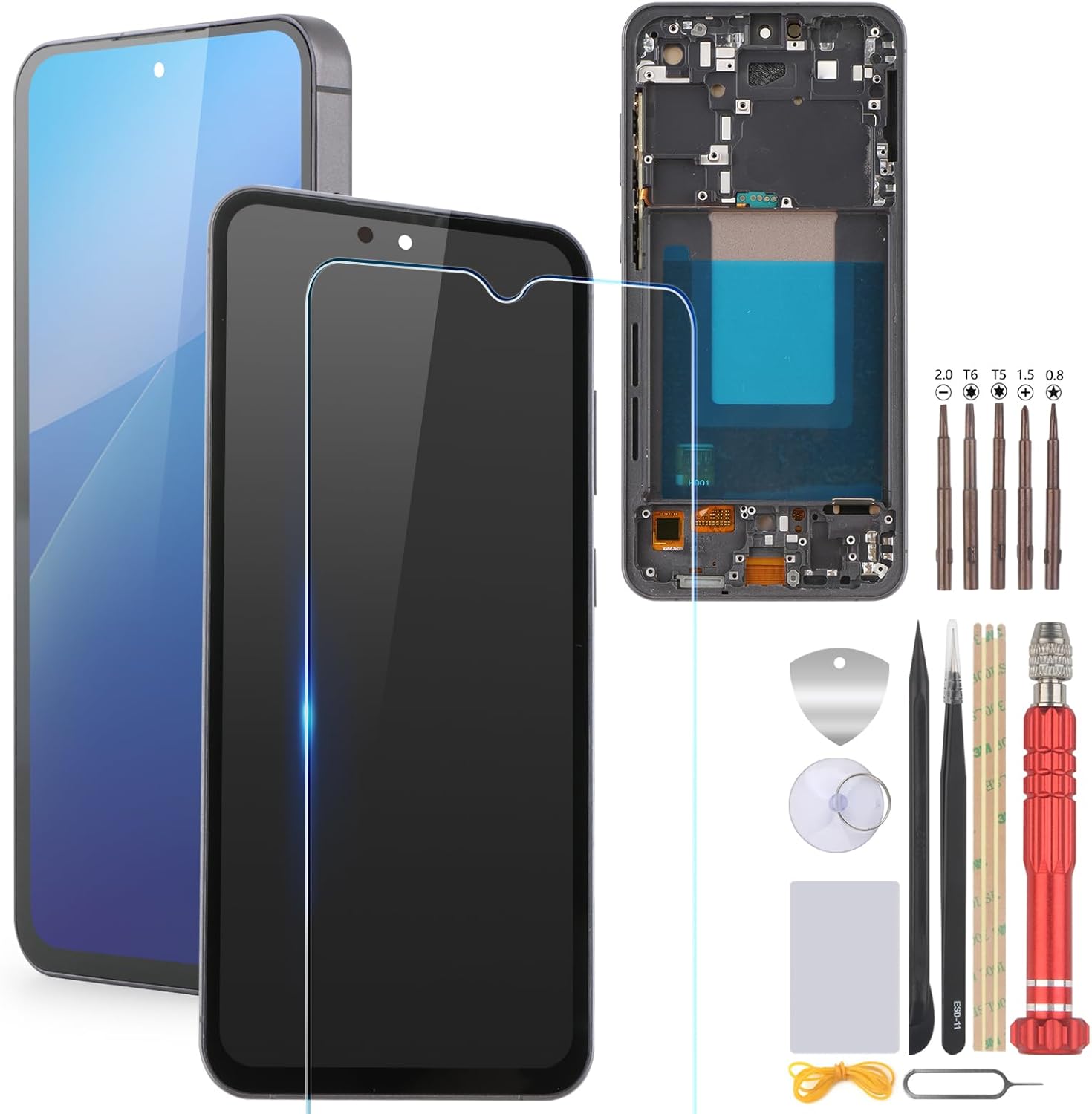 OLED Screen Replacement for Samsung Galaxy S24 FE 5G 6.7'' LCD Display for Samsung S24 FE 5G SM-S721B SM-S721U SM-S721W SM-S7210 SM-721N Touch Screen Digitizer Assembly with Installation Tools Black