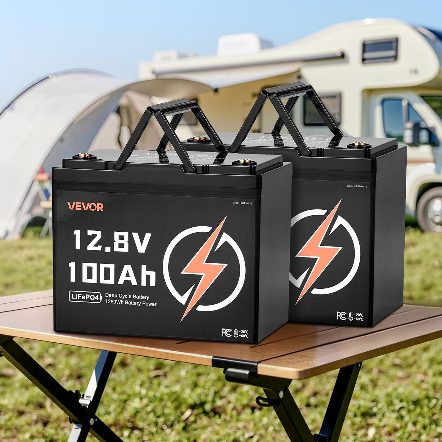 VEVOR 2 Pack 12V 100Ah LiFePO4 Battery, Up to 15000 Cycles, Deep Cycle Lithium Iron Phosphate Battery with Built-in BMS, Low Temp Protection, 10 Years Lifetime, for Solar Off-Grid Home Energy Storage