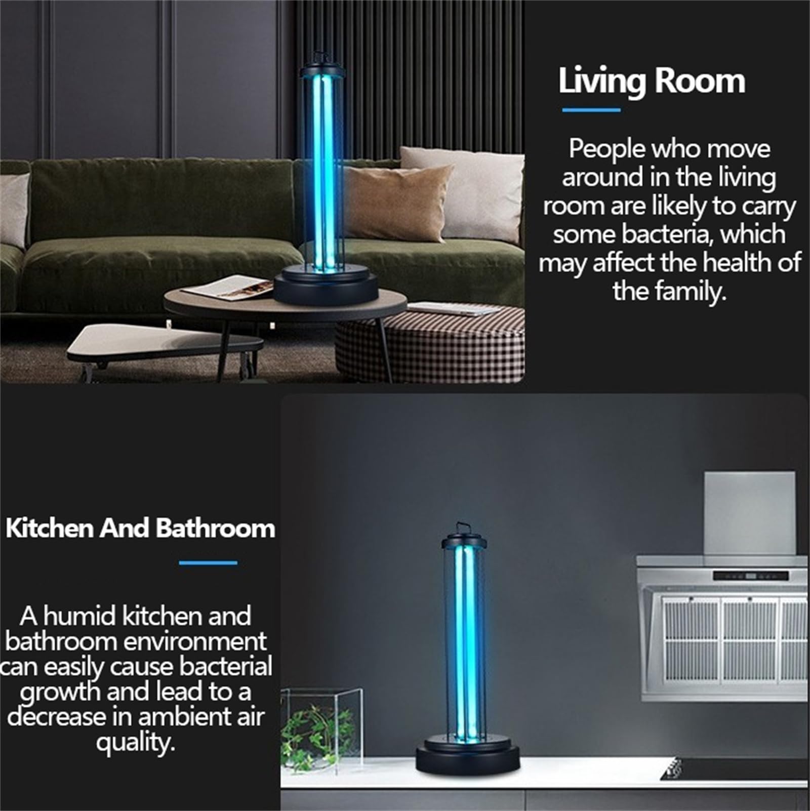 Desinfectante con luz UV y lámpara esterilizadora ultravioleta con control remoto, con temporizador de 3 engranajes de 38 W, desinfecta cada habitación de tu hogar durante 15/30/60 minutos black