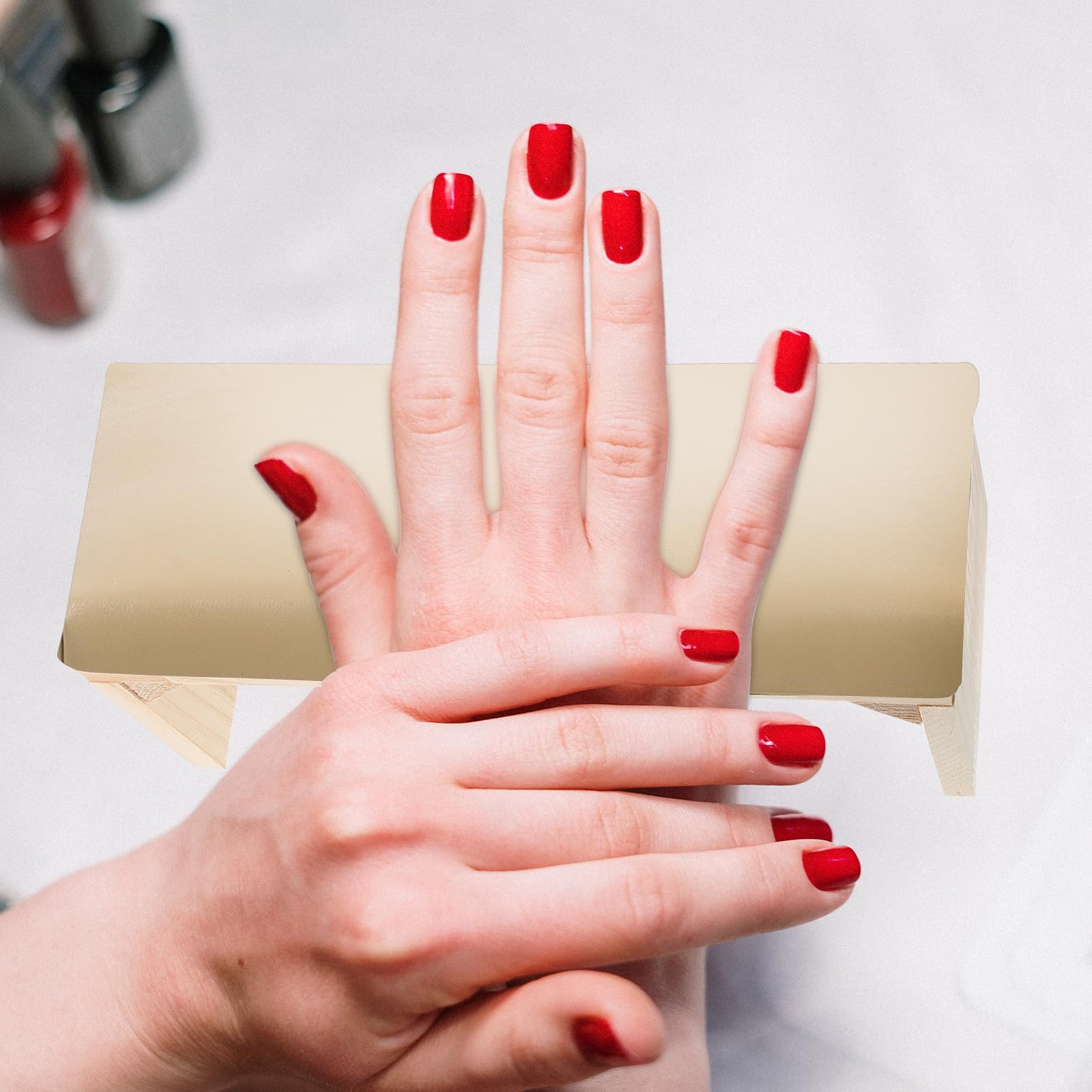 Cuscino per Mani in Legno Beige Multifunzionale per Manicure, Poggiamani Stabile per Saloni di Bellezza e Formazione Unghie