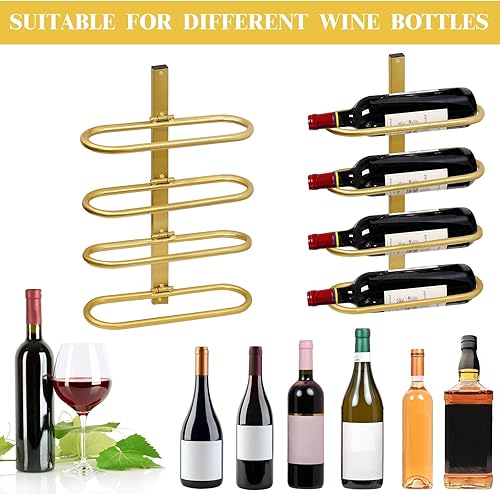 Miniatura 7 de Estante para vino montado en la pared para 8 botellas de vino, almacenamiento de metal para colgar en la pared, estante organizador de vino para