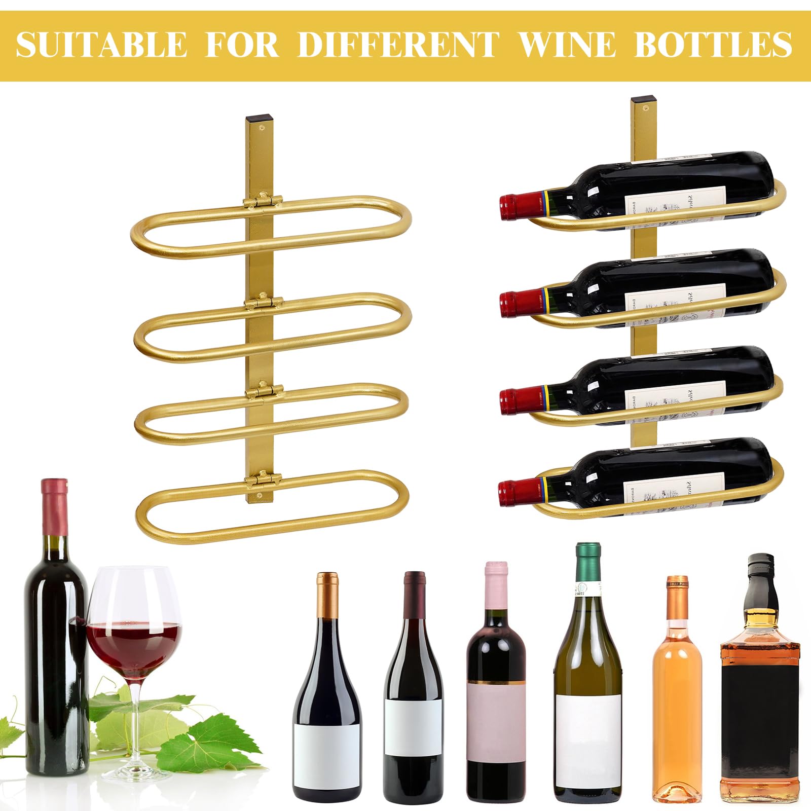 Botellero de pared de metal, soporte para botellas de vino para montaje en pared, soporte para 8 botellas, soporte para botellas, estante para botellas de vino (C)