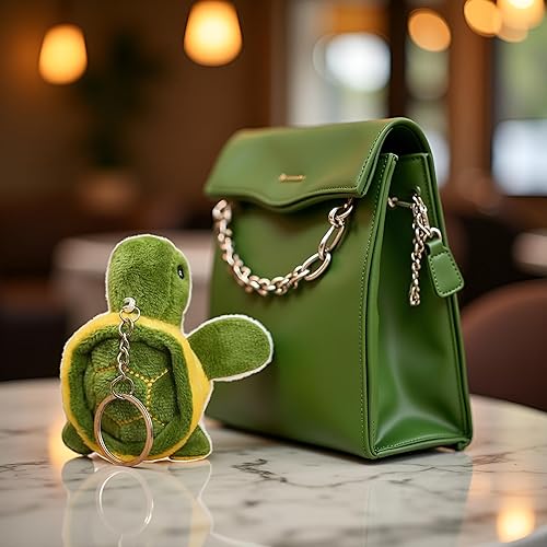 Miniatura 4 de Mini animal de peluche de tortuga verde, lindo peluche de tortuga marina llavero colgante de muñeca de peluche de dibujos animados accesorios bolsa