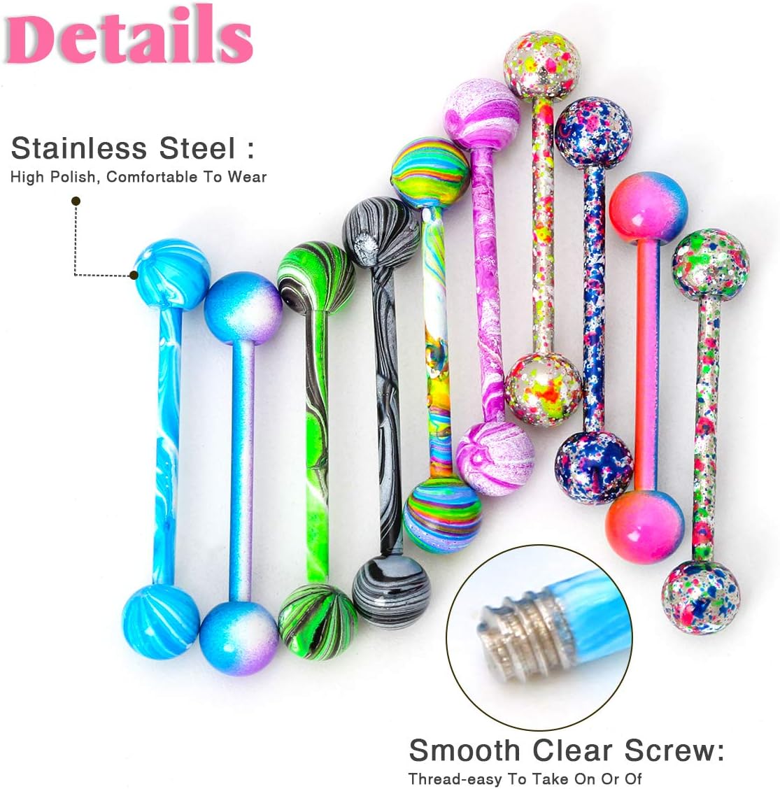 CrazyPiercing 10 Pack 19mm 14G Tongue Rings Colorful Nipple Ring Straight Barbells Surgical Steel Body Piercing Jewelry - Image 5