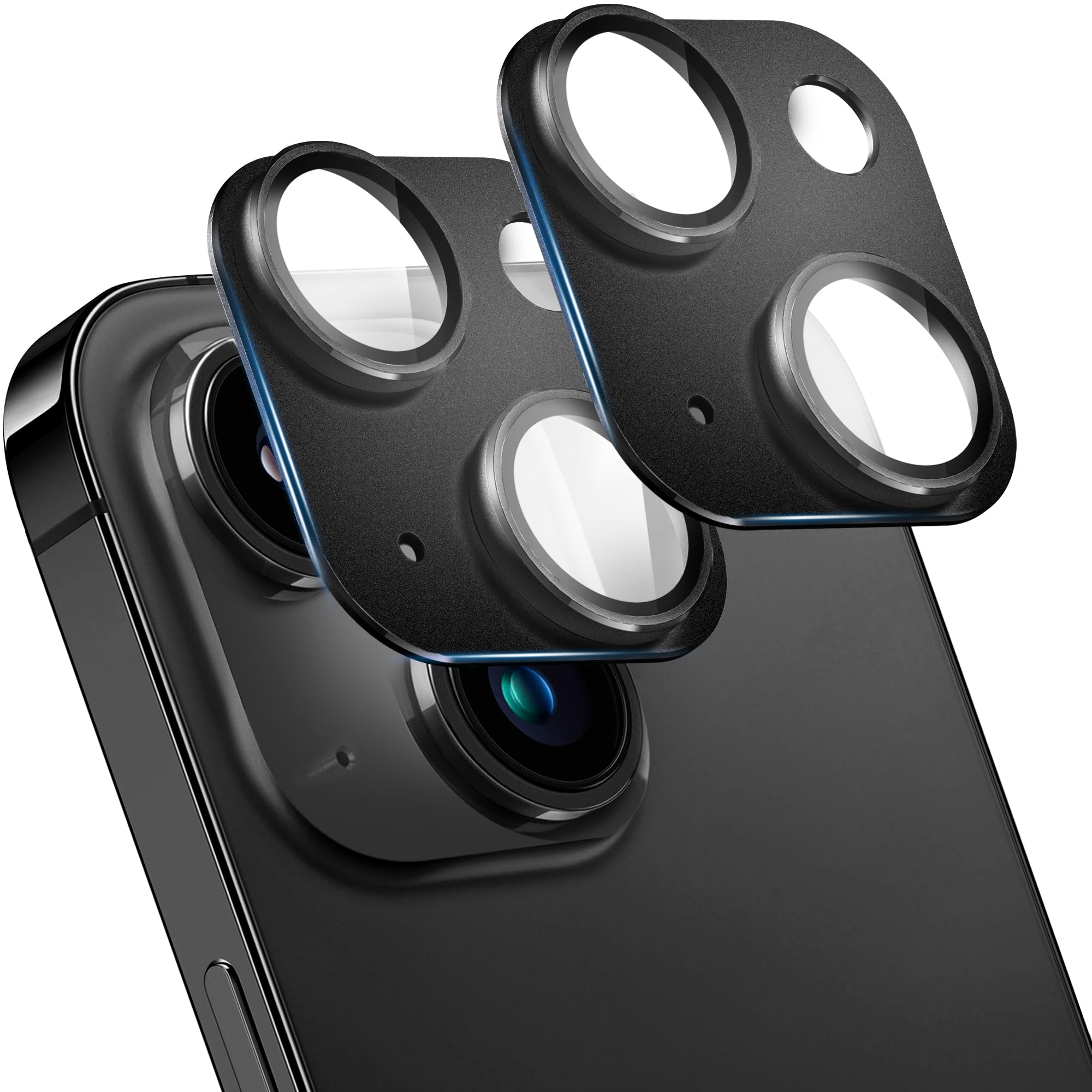 SHANG PIN JIA 2 Pack Camera Lens Protector for iPhone 15/15 Plus,[Not Easy to Breakn ] AR Tempered Glass Strong Adsorption Metal Camera Cover