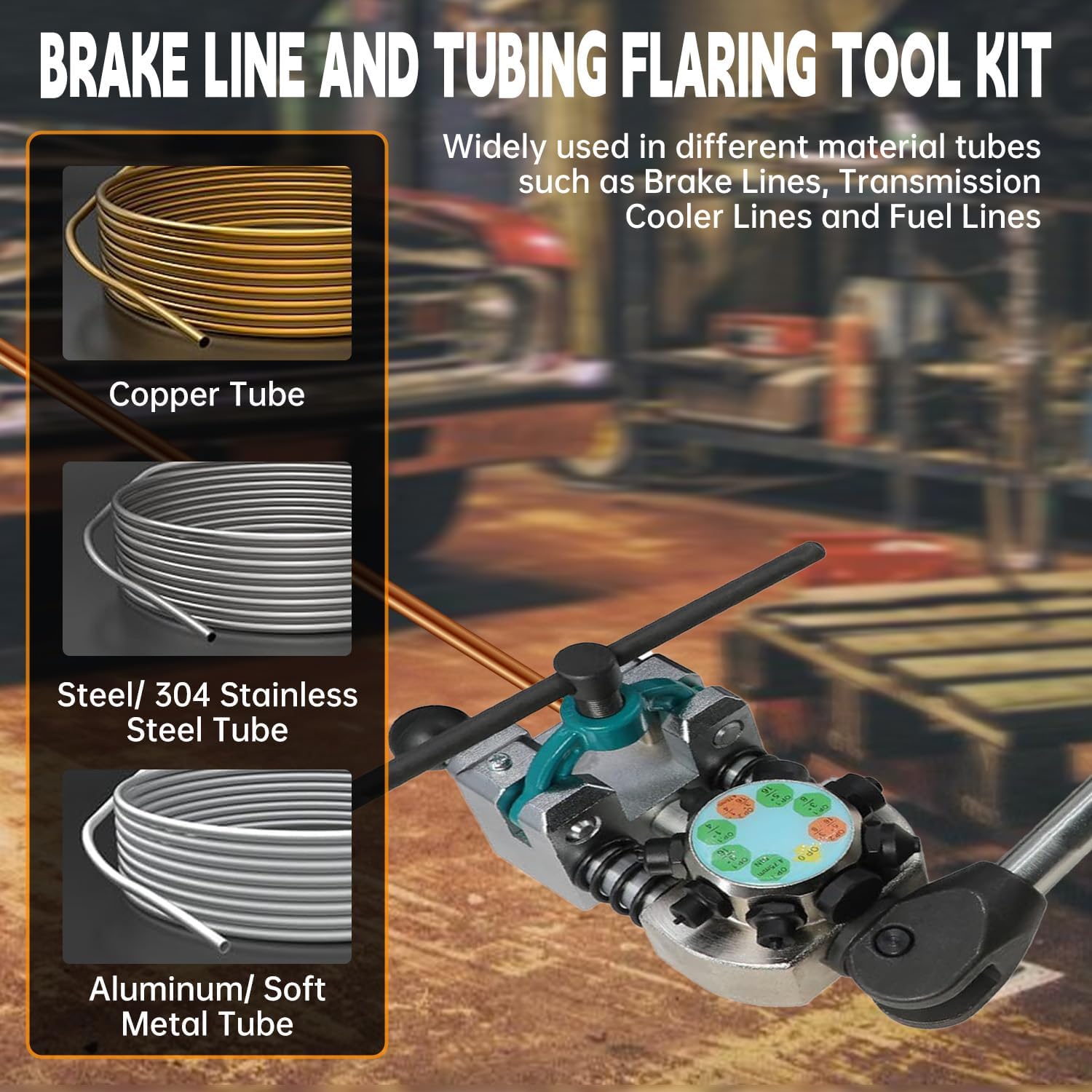 Brake Line Flaring Tool Kit Double Flare Tool for Brake Lines and Tubing Flaring Tool, 45 Degree Flare, Single Flare, Bubble Flare, 3/16", 1/4", 5/16", 3/8" and 4.75mm Steel Copper Metal Tubing