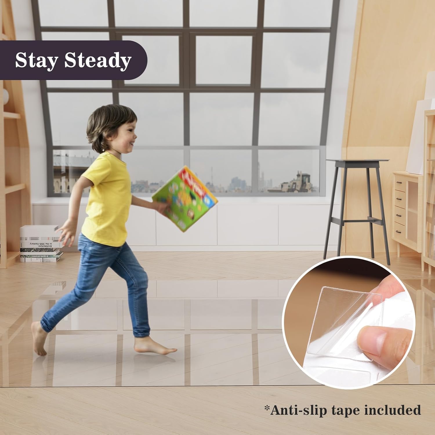 4'×6' Crystal Transparent Floor Protector for Home, Water-Resistant Non-Stain Vinyl Area Rug for Art Studio, Plastic Easy Care Area Mat for Dining Room, Kitchen, Under High Chair