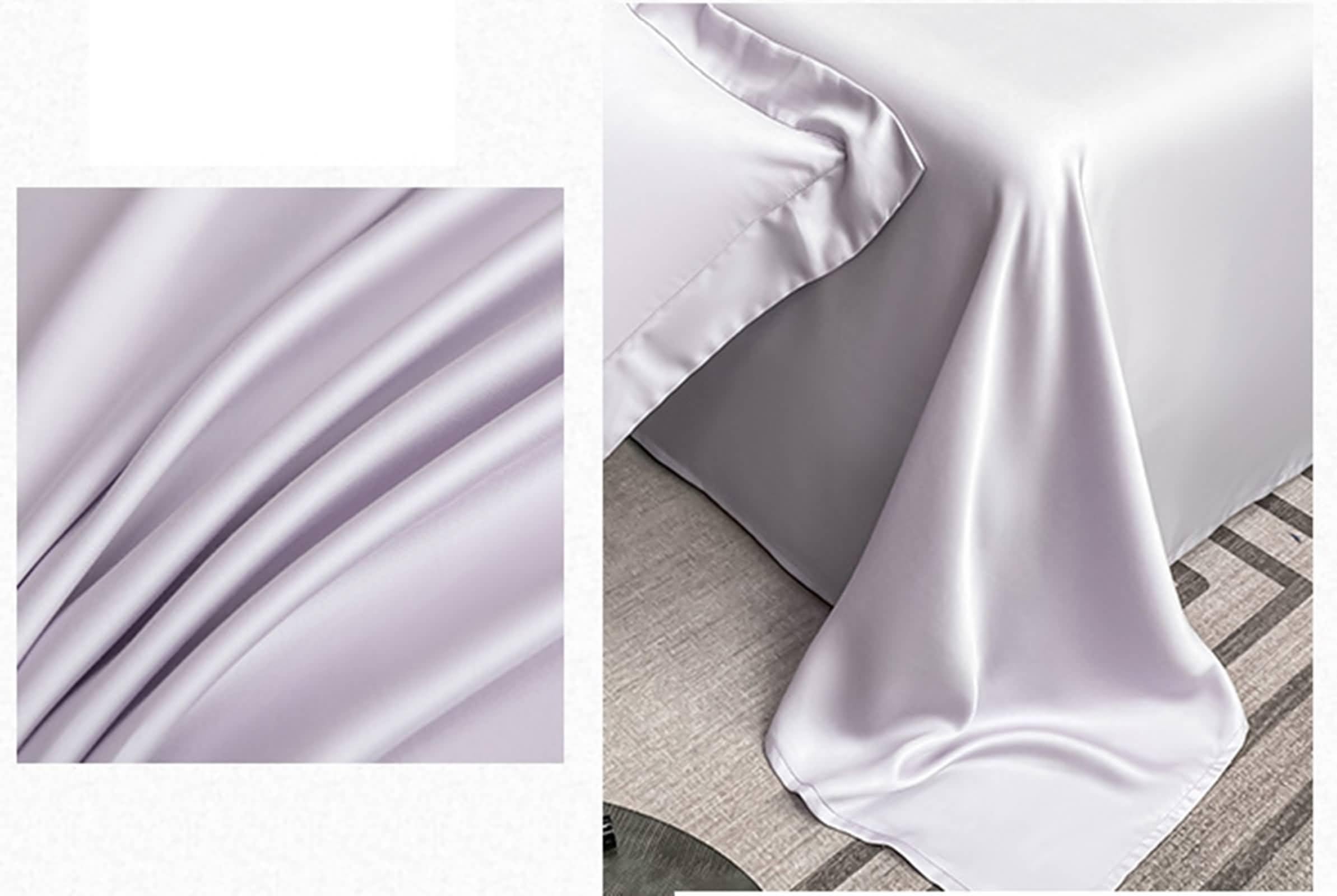Set 3 Pezzi Lenzuolo Piatto Matrimoniale di Fibra di Lyocell, Tinta Unita, 245 x 245 CM + 2 Federe, Viola Chiaro