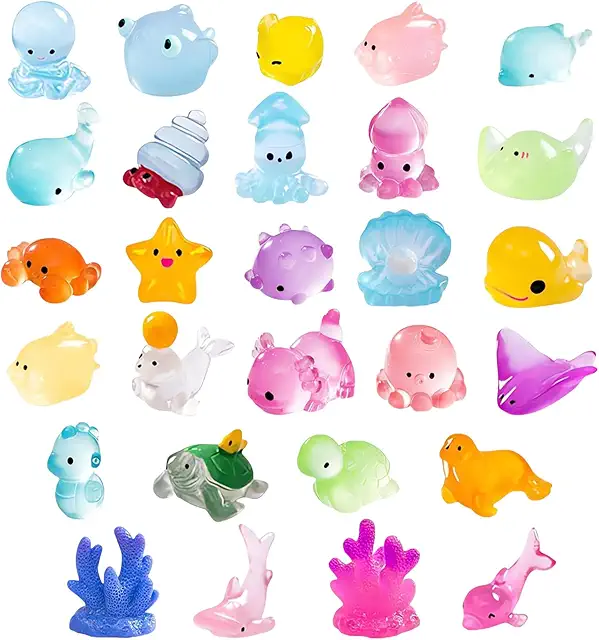 28 Pcs Mini Sea Animal Glass Figurines for Fairy Gardens & Aquariums