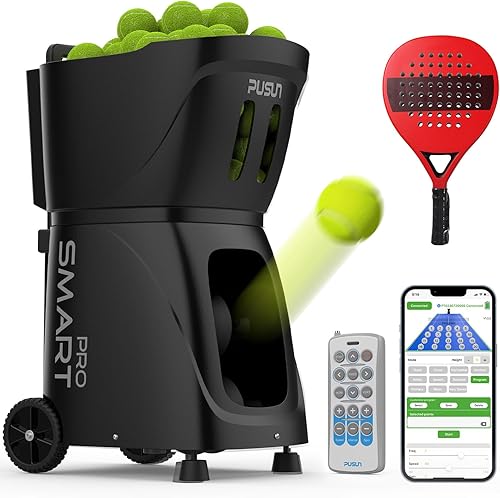 PT-SMARTPro - Máquina de pelota de pádel, lanzador de bolas inteligente con control de aplicación, programación de 20 puntos, 12 modos de servicio,