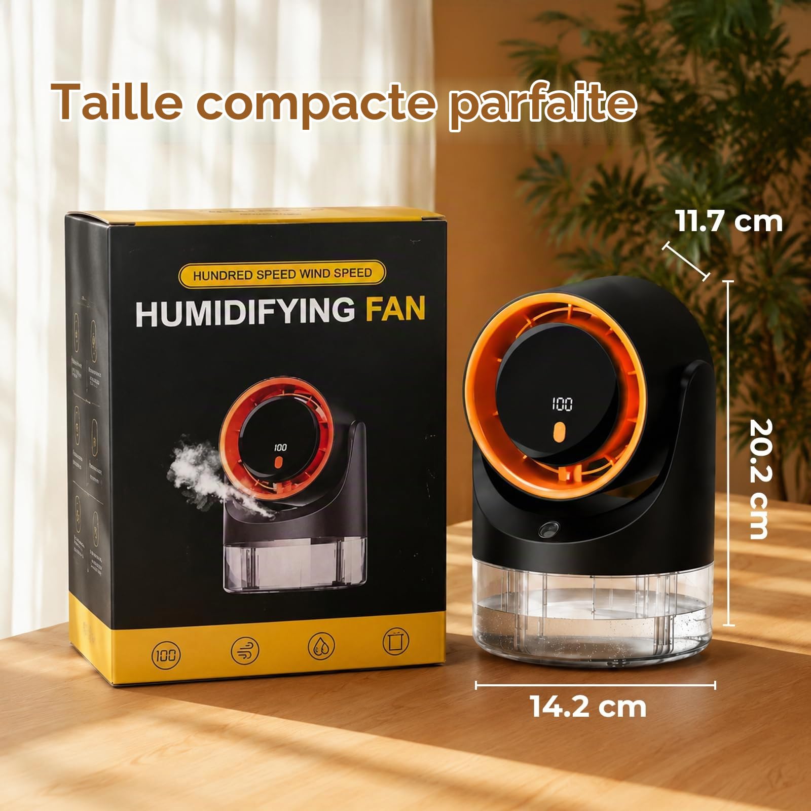 Mldnld Ventilateur brumisateur portable,réservoir 450 ml,100 vitesses,minuterie 3/6/9h,recharge USB,humidificateur compact pour la maison et le bureau,cadeau d'été idéal
