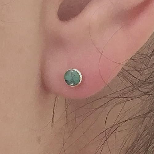 Miniatura 8 de Handmade Turquoise Gemstone Round 4mm Stud Earrings, 925 Sterling Silver Tiny Circle Studs for Women, Cartilage Earring, Tarnish & Water Resistant,