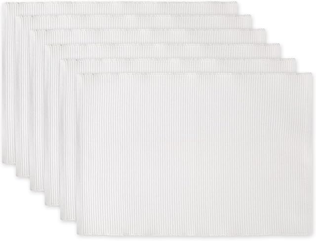DII Basic Everyday Ribbed Tabletop 100% Cotton, Placemat Set, 13x19, White, 6 Piece