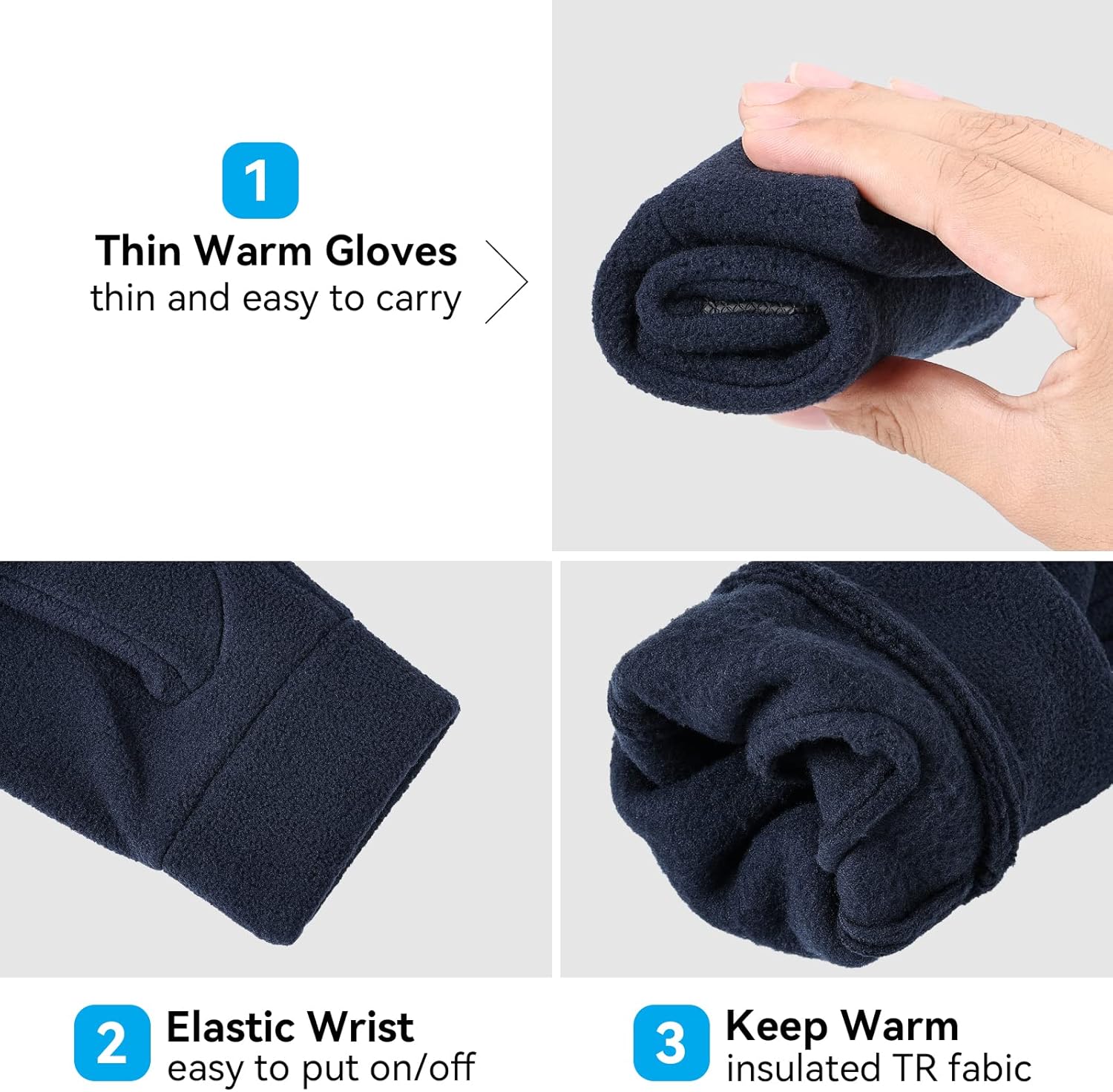 OZERO Winter Gloves Men Women: Touchscreen Thermal Polar Fleece Warm Glove for Running Driving Bike Cycling Black/Blue/Gray - Image 3