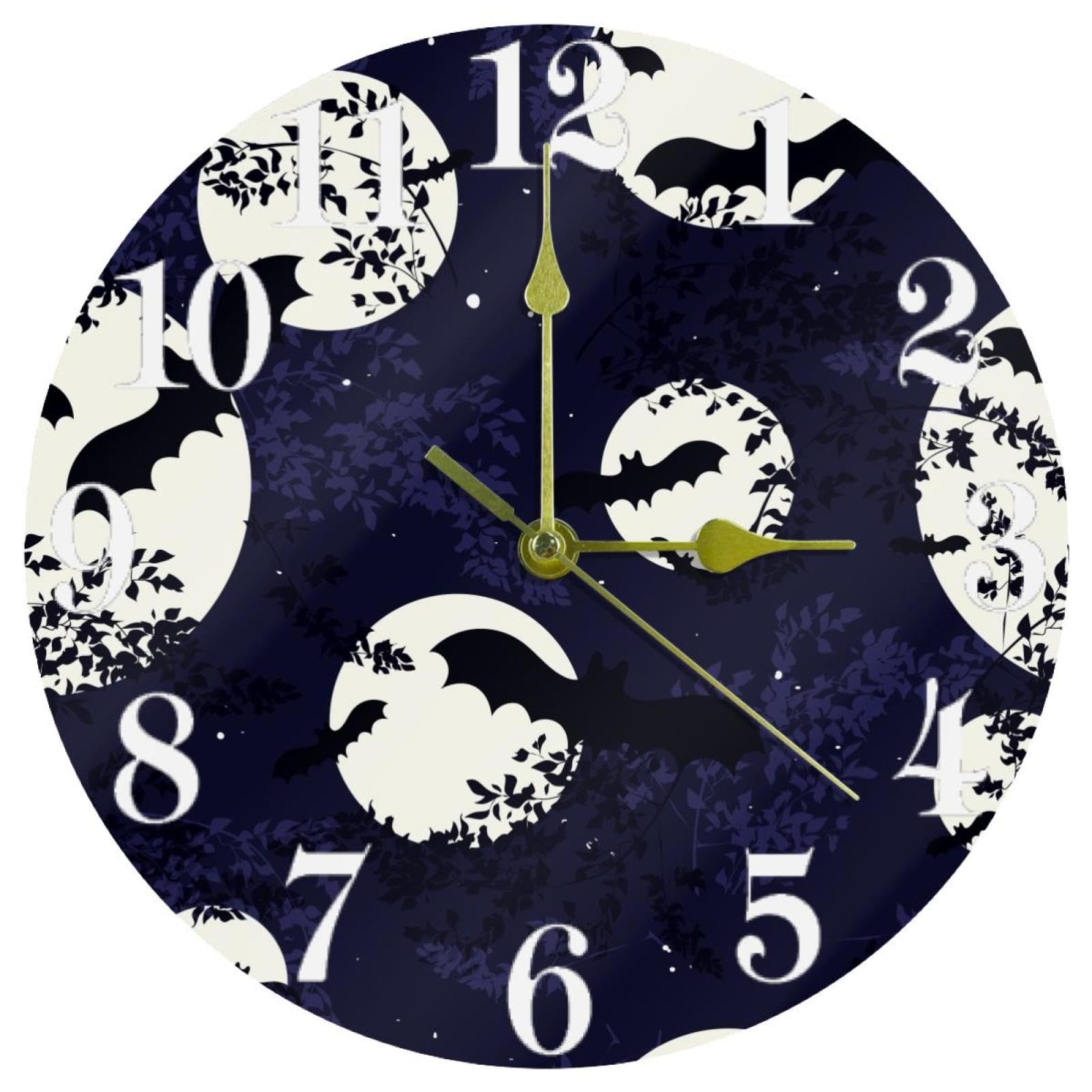 Horloge murale silencieuse à quartz sans tic-tac motif chauve-souris pour chambre