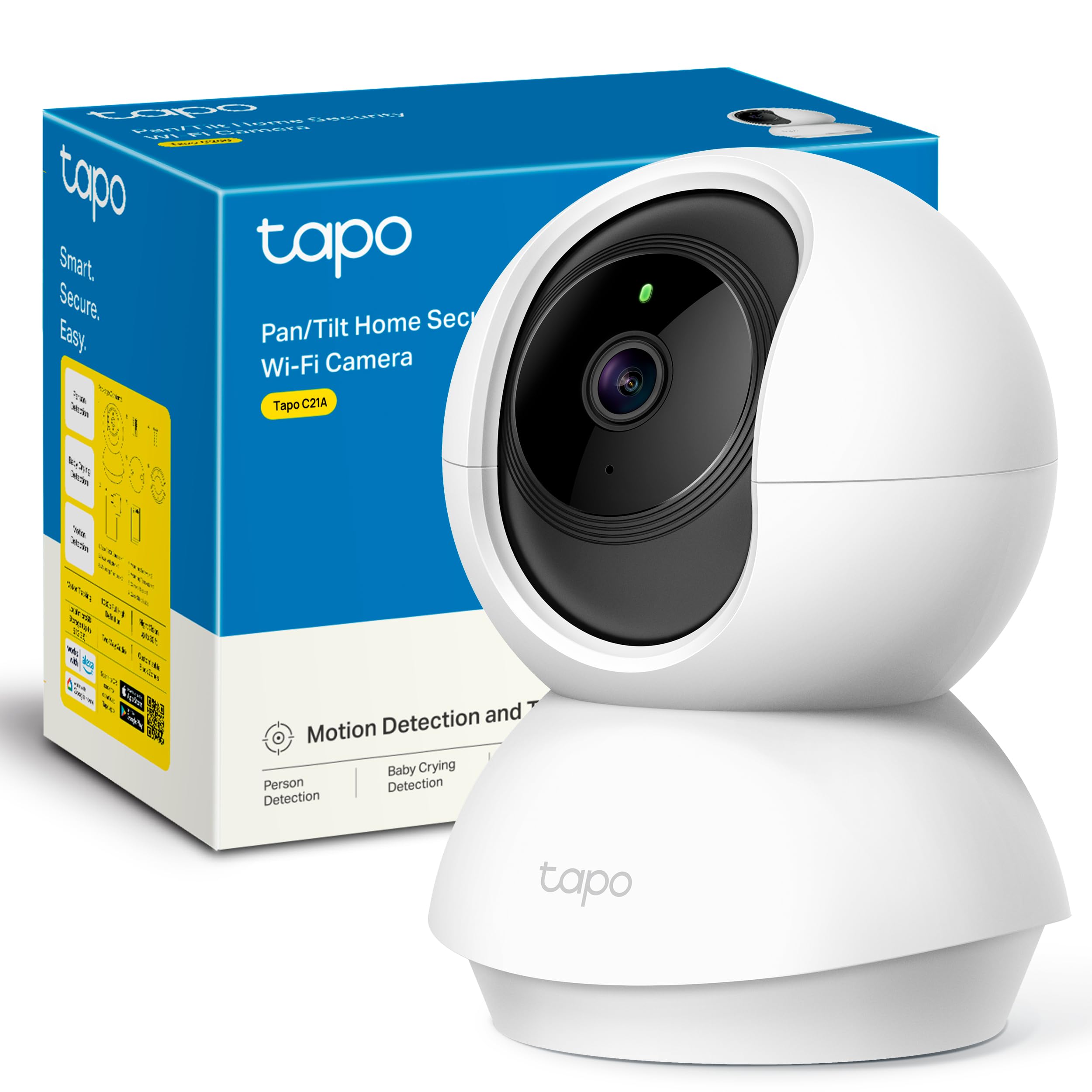Tapo 2K(3MP) Cámara de vigilancia WiFi Interior 360° C21A, visión Nocturna, notificaciones en Tiempo Real, detección de Persona, Seguimiento de Movimiento, Control Remoto, Compatible con Alexa Certificado ClimatePartner