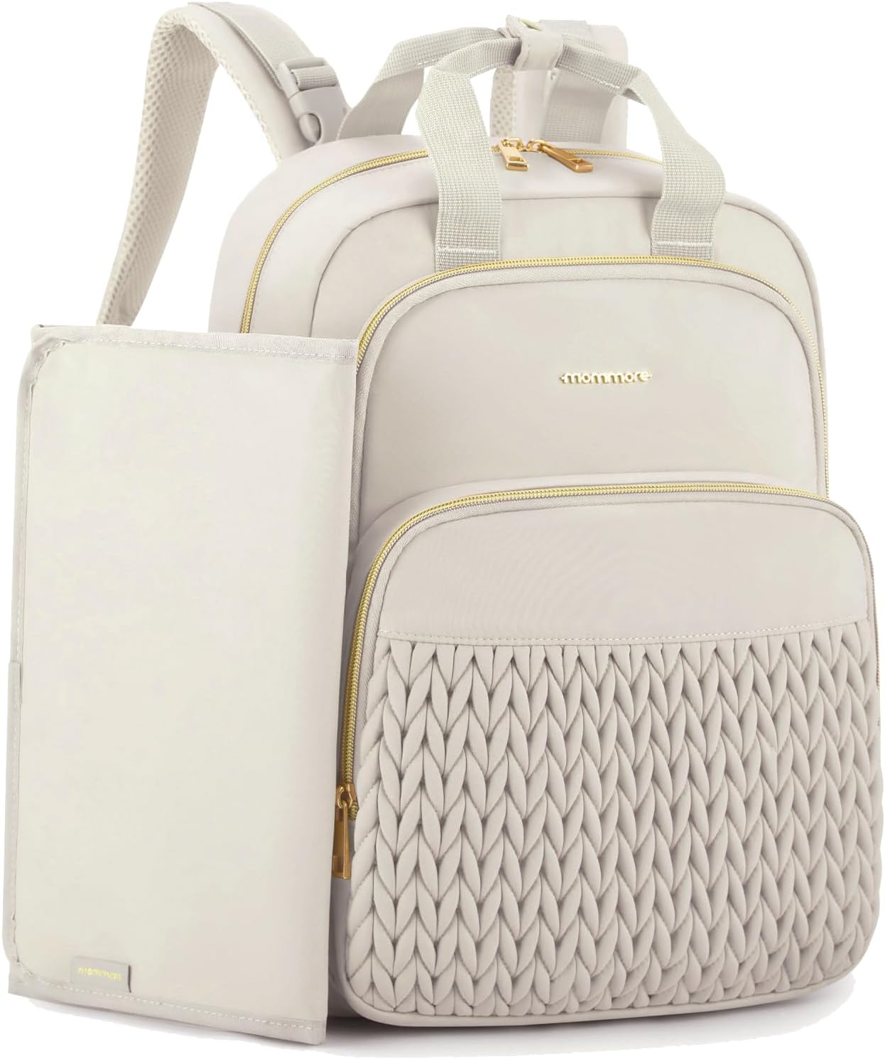 mommore Diaper Bag Small Diaper Backpack Stylish Baby Travel Backpacks with Insulated Pockets, Changing Pad, Stroller Straps