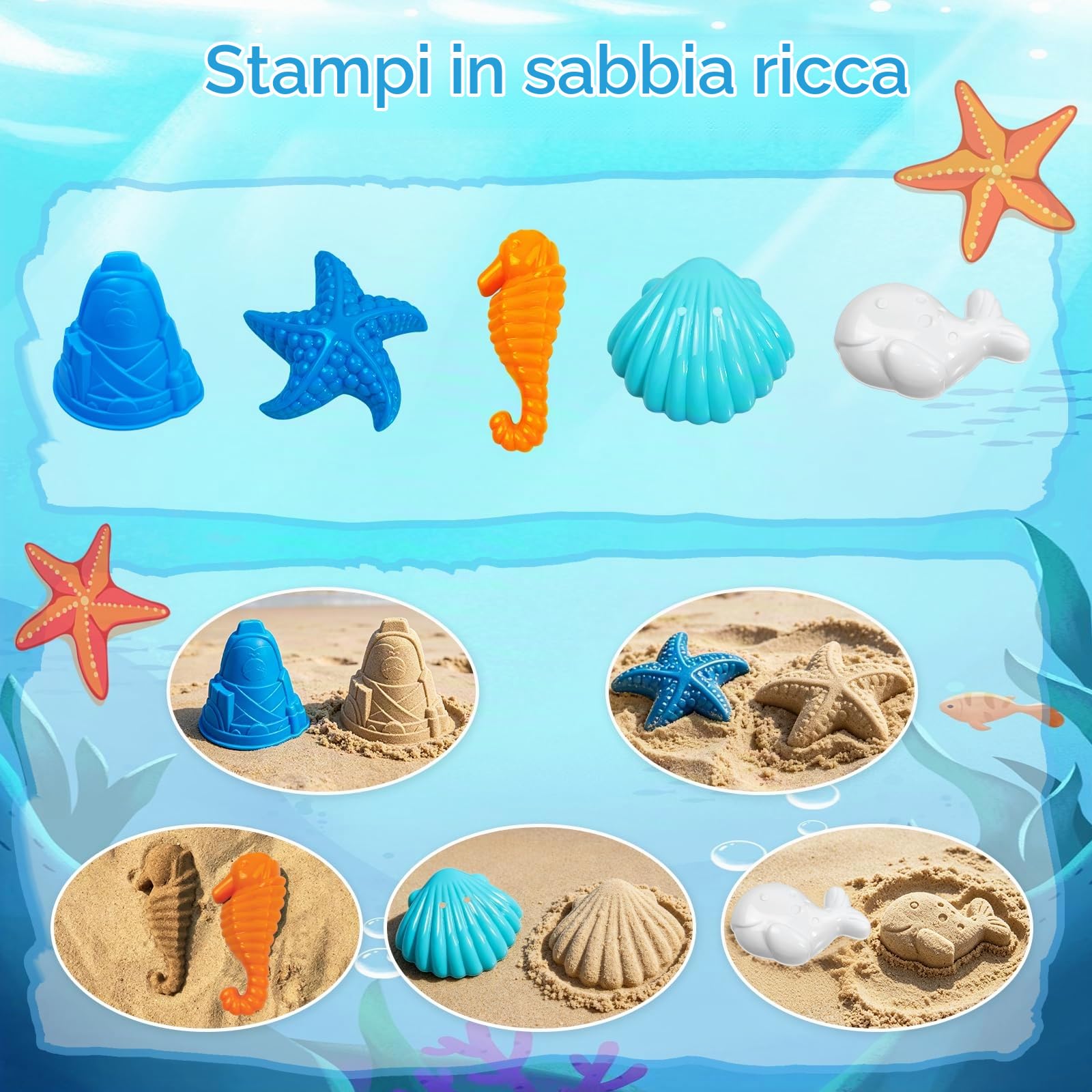 RedCrab 10 Pezzi Giochi da Spiaggia per Bambini, Giochi Spiaggia Bambini con Carrello Trascinabile, Pala, Rastrello, Annaffiatoio e Clessidra, Giochi per Esterni per Ragazzi e Ragazze