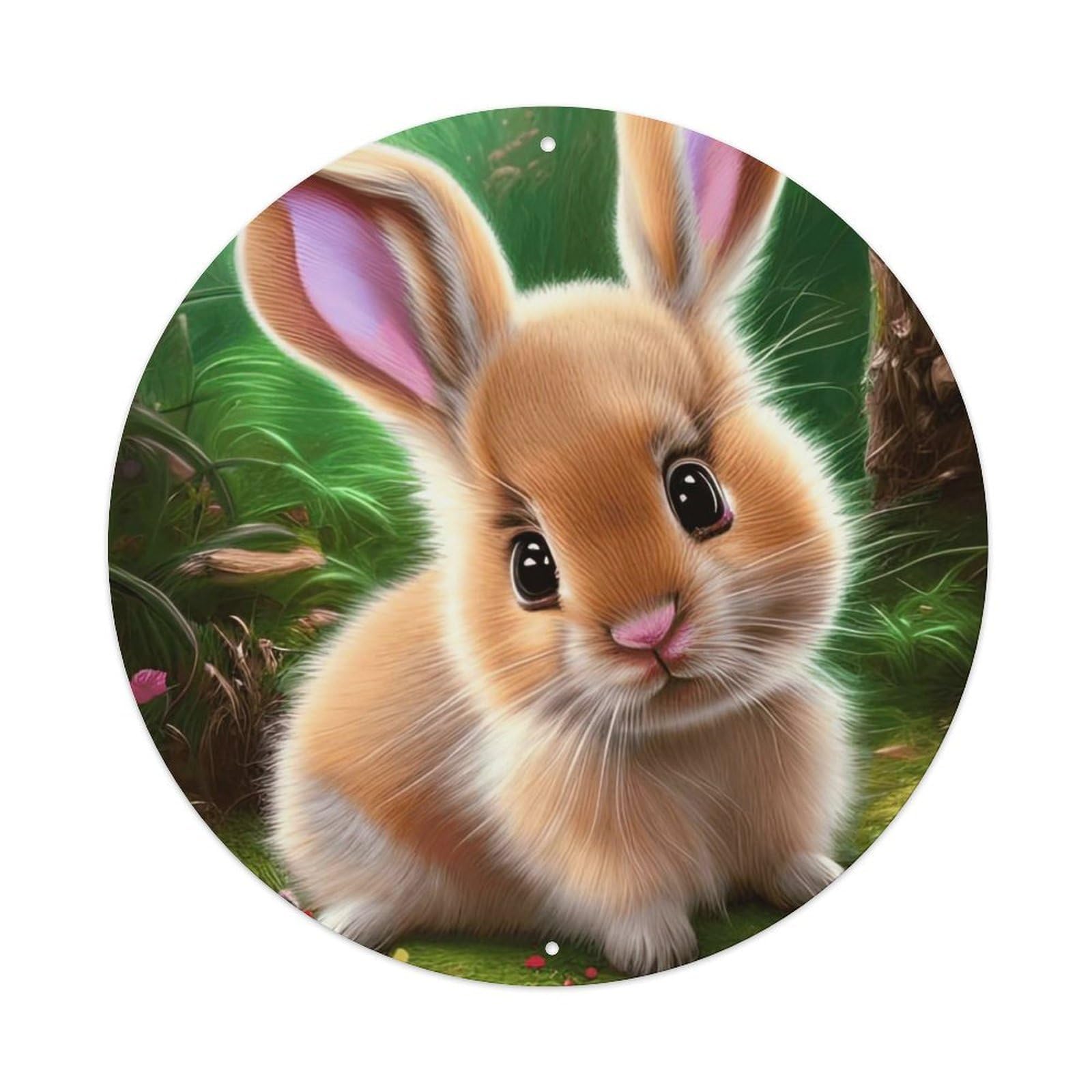 Animal Artwork Rabbit on The Grass Vintage Metal Tin Sign Plaque Wall Decor for Cafe, Club Bar, Office, Garden Metal Poster 8x8Inch