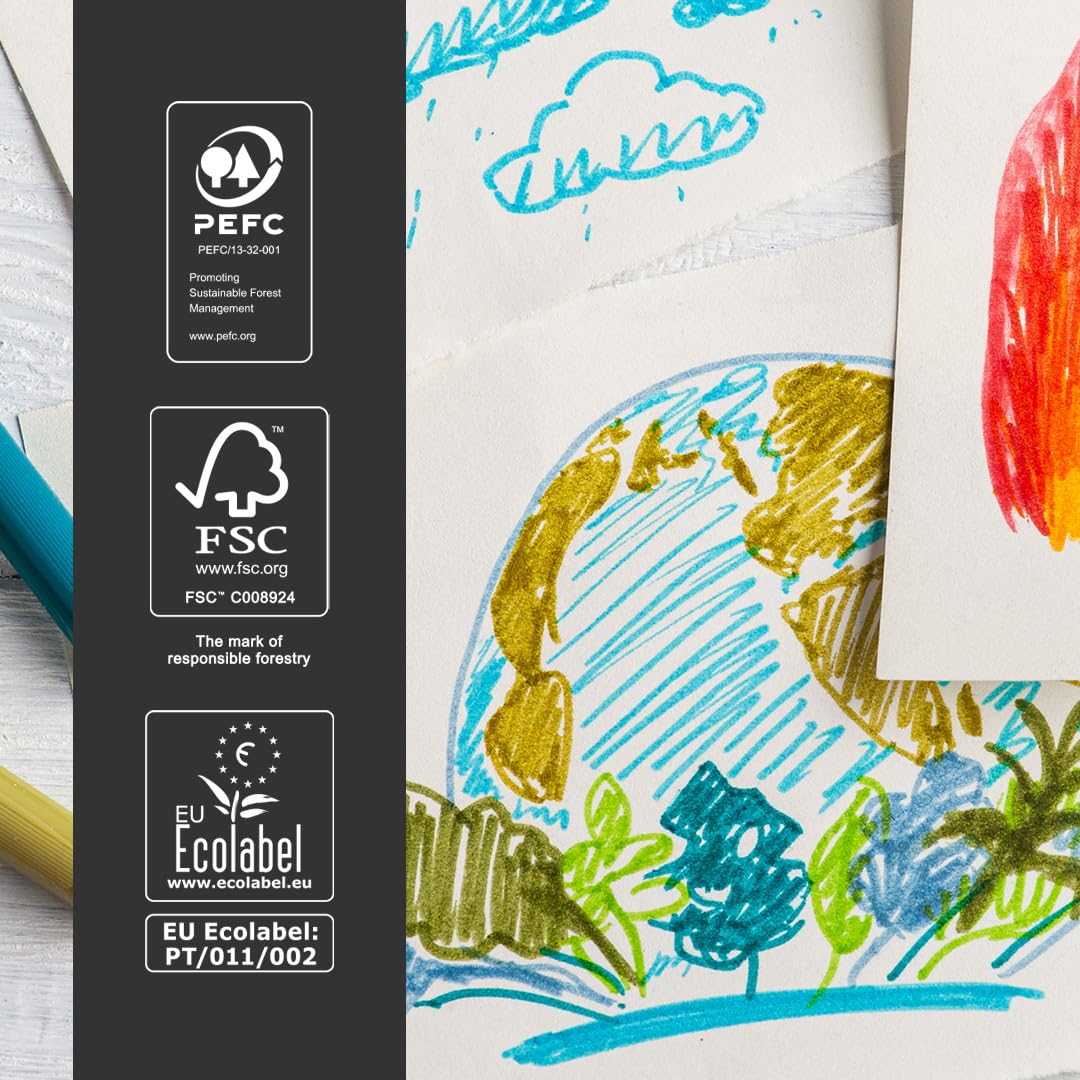 Nokers - Carnet de croquis A4 + spiral pour enfants, livre de dessin pour aquarelle, gouache, marque-pages | 20 feuilles | Olin Design Rough Paper 150 g | Party