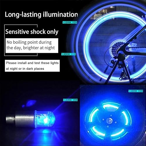 Miniatura 4 de Paquete de 4 luces LED para rueda de bicicleta, tapones para válvulas de neumáticos de automóvil, tapas de vástagos de bicicleta, motocicleta,