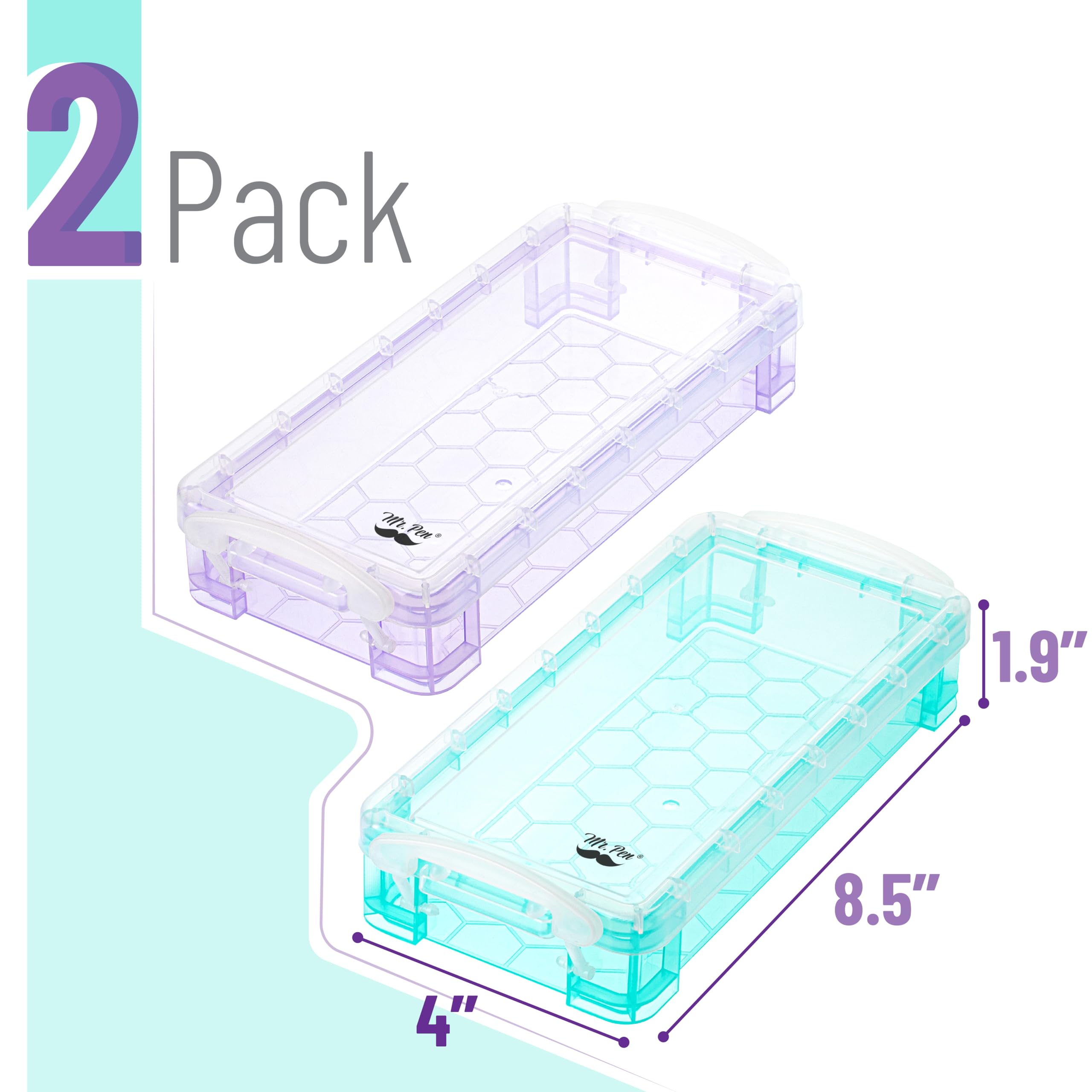 Mr. Pen- Pencil, Crayon Box, Assorted Color, 2 Pack, Clear Plastic Hard Pencil Case, School Supply Box