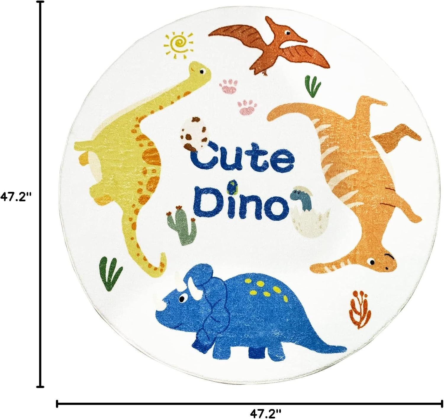 Kids Dinosaur Rug - 4Ft Circle Animal Playmat for Boys & Girls Bedroom, Playroom - Soft, Round, Nonslip, Washable - Dinosaur Decor