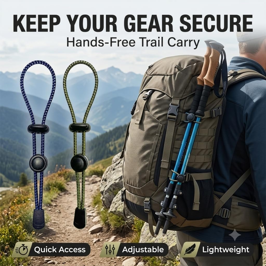 Tactical Hiking Pole Holder - Heavy Duty 3.0mm Elastic Cord, Hands Free Umbrella & Gear Attachment for Backpack image 5