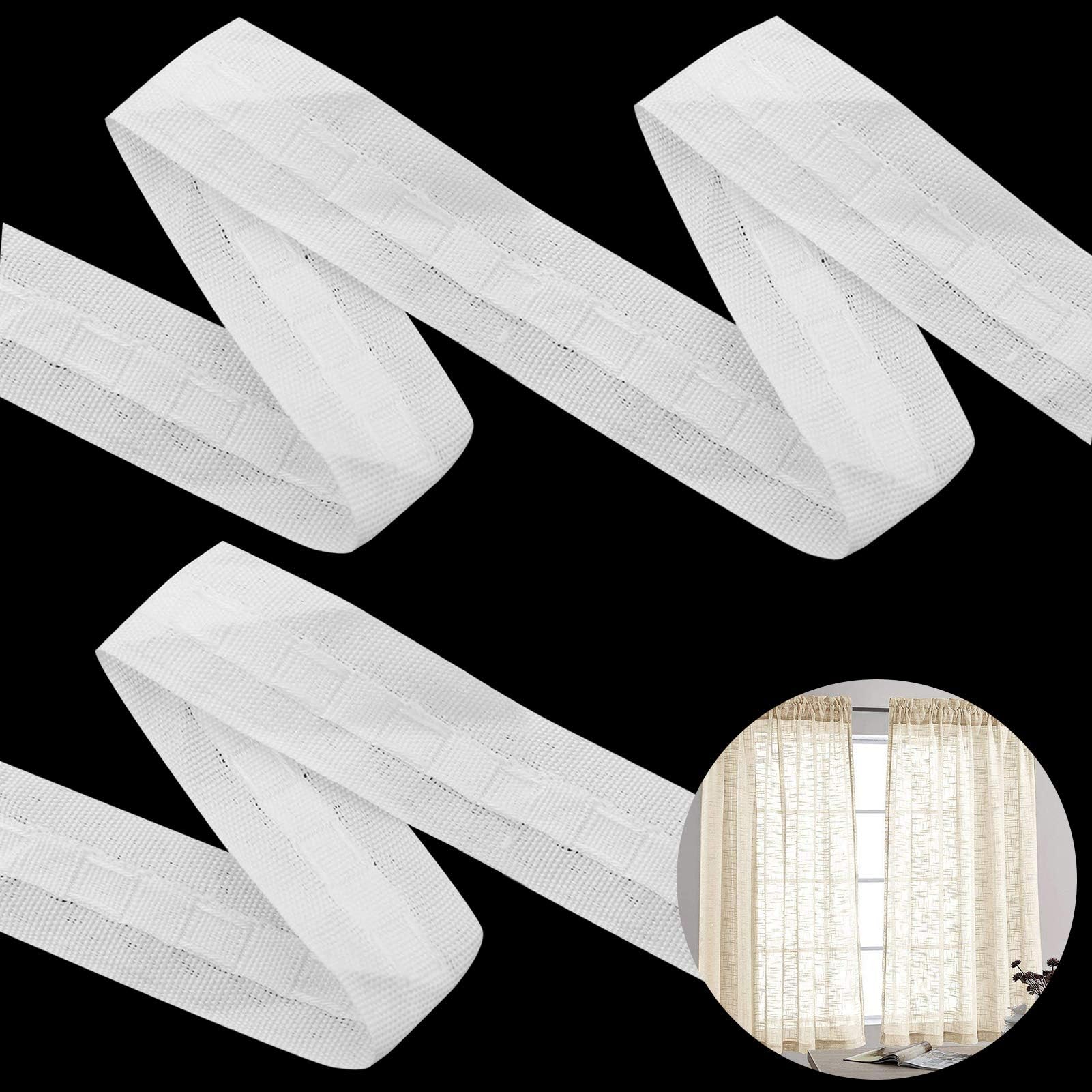 2 rotoli di nastro per tende da 2,5 cm, 25 mm x 28 m, nastro bianco plissettato per tende per cucire a casa, fai da te, tende e tende, nastri plissettati facili