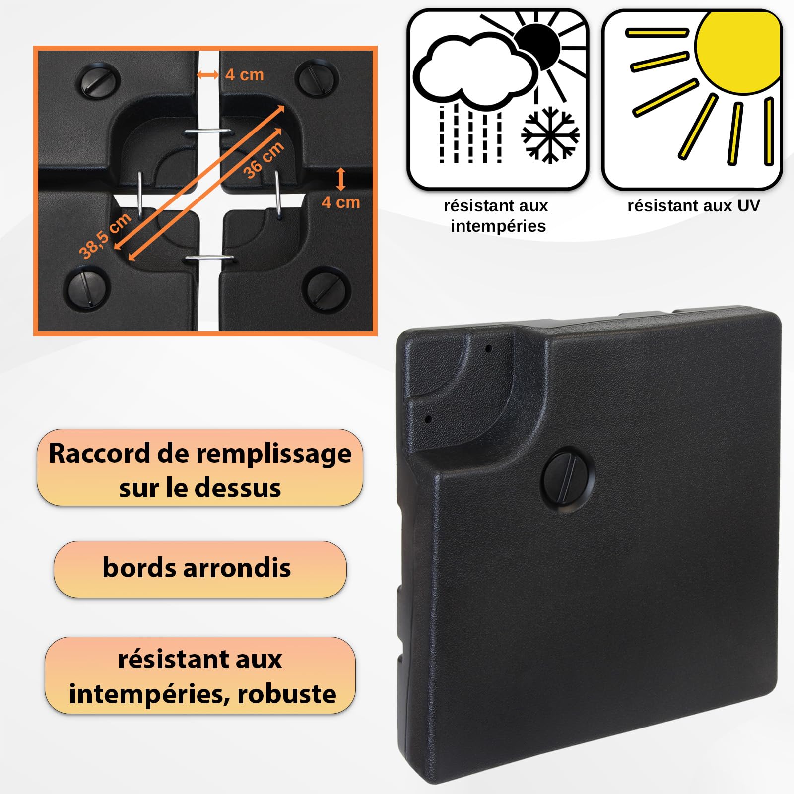 Montafox Lestage pour parasols Dalles de Parasol pour Parasol déporté - Pied en Croix Noir 90 litres / 150 kg - Peut être rempli d'eau ou de Sable