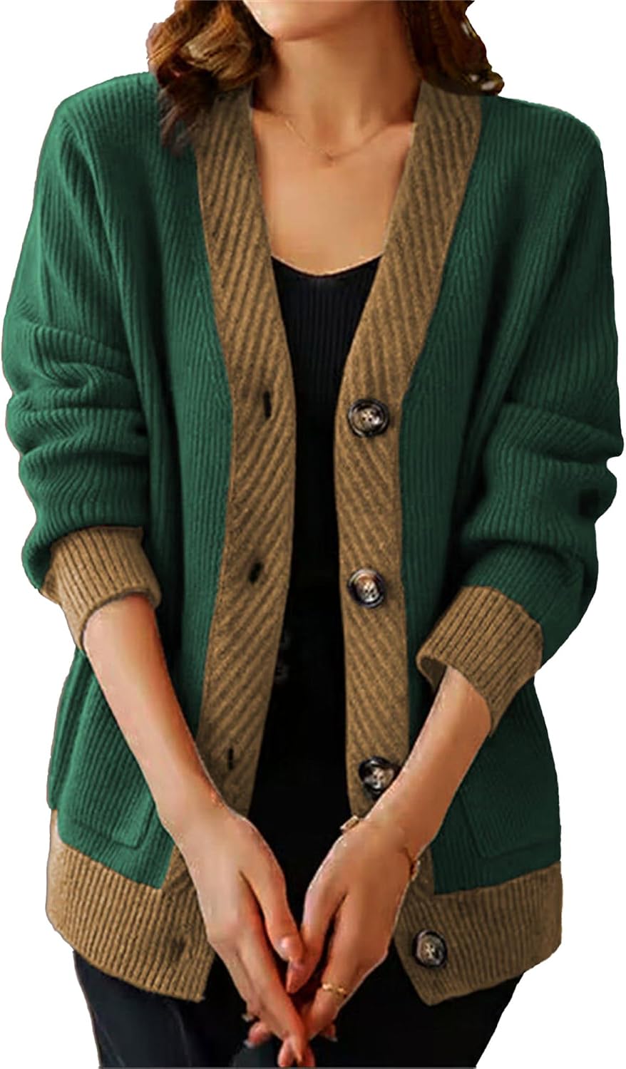 Womens Ribbed Cardigan Sweaters Lightweight Cable Knit Outerwear Chunky Open Front Button Down Coats with Pockets