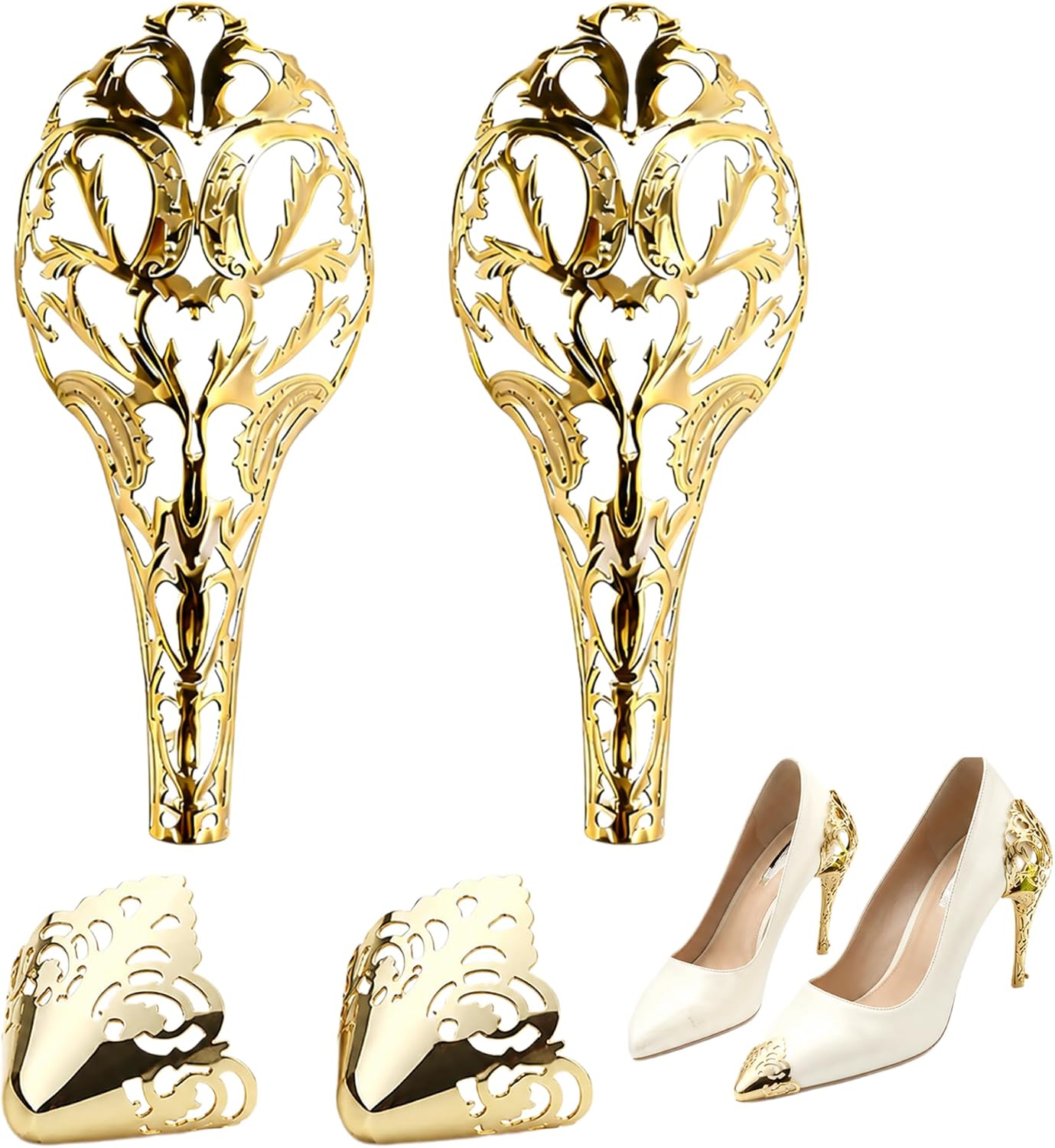 2 Pairs Decorative Alloy High Heel Toe & Heel Metal Protectors for Women