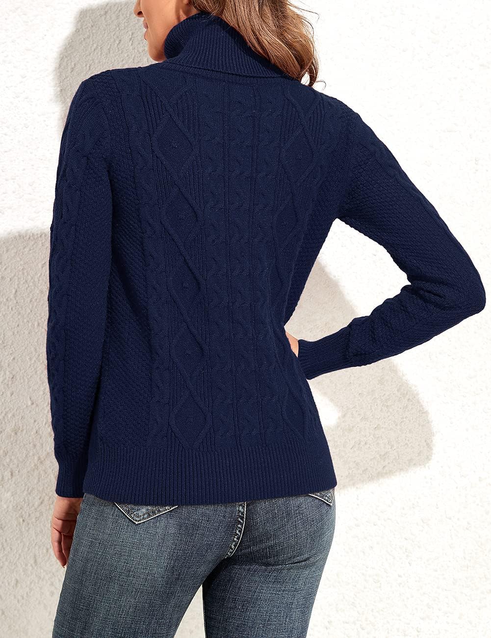 PrettyGuide Women's Turtleneck Sweater Long Sleeve Fisherman Cable Knit Pullover Sweater Tops