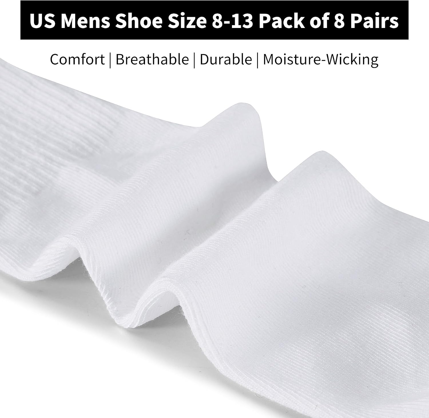 Mens Crew Athletic Socks for Men Lightweight 8 Pack Black Size 8-13