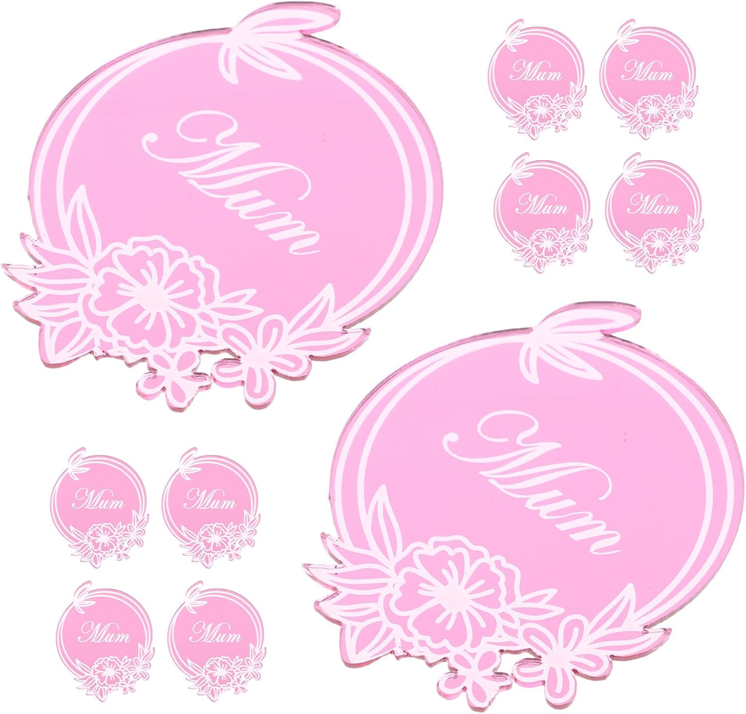 20 Pcs Mother's Day Acrylic Cake Topper Set with Mirror Rose Red Disc, Non-edible Cupcake Decoration for Birthday Party and Dessert Celebration