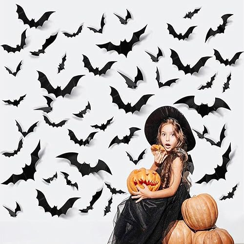 3D Bats Wall Decor, 78 Pcs Bats Halloween Decoration for Halloween Home Decor, 4 Sizes of Waterproof Removable Bats Stickers for Halloween Decorations Indoor Witch Decor Halloween Party Decorations