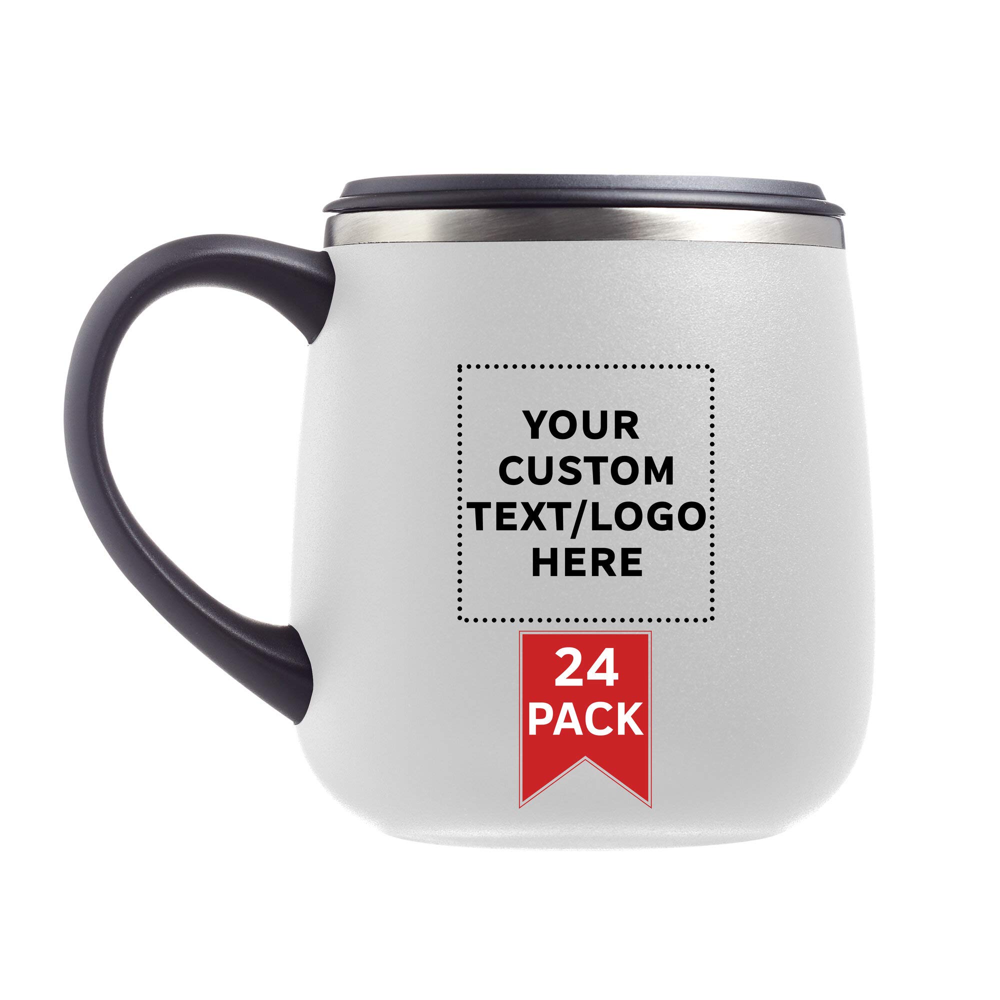 Personalized 11 oz Stainless Steel Coffee Mugs with Lid - 24 pack Custom Text Logo - White